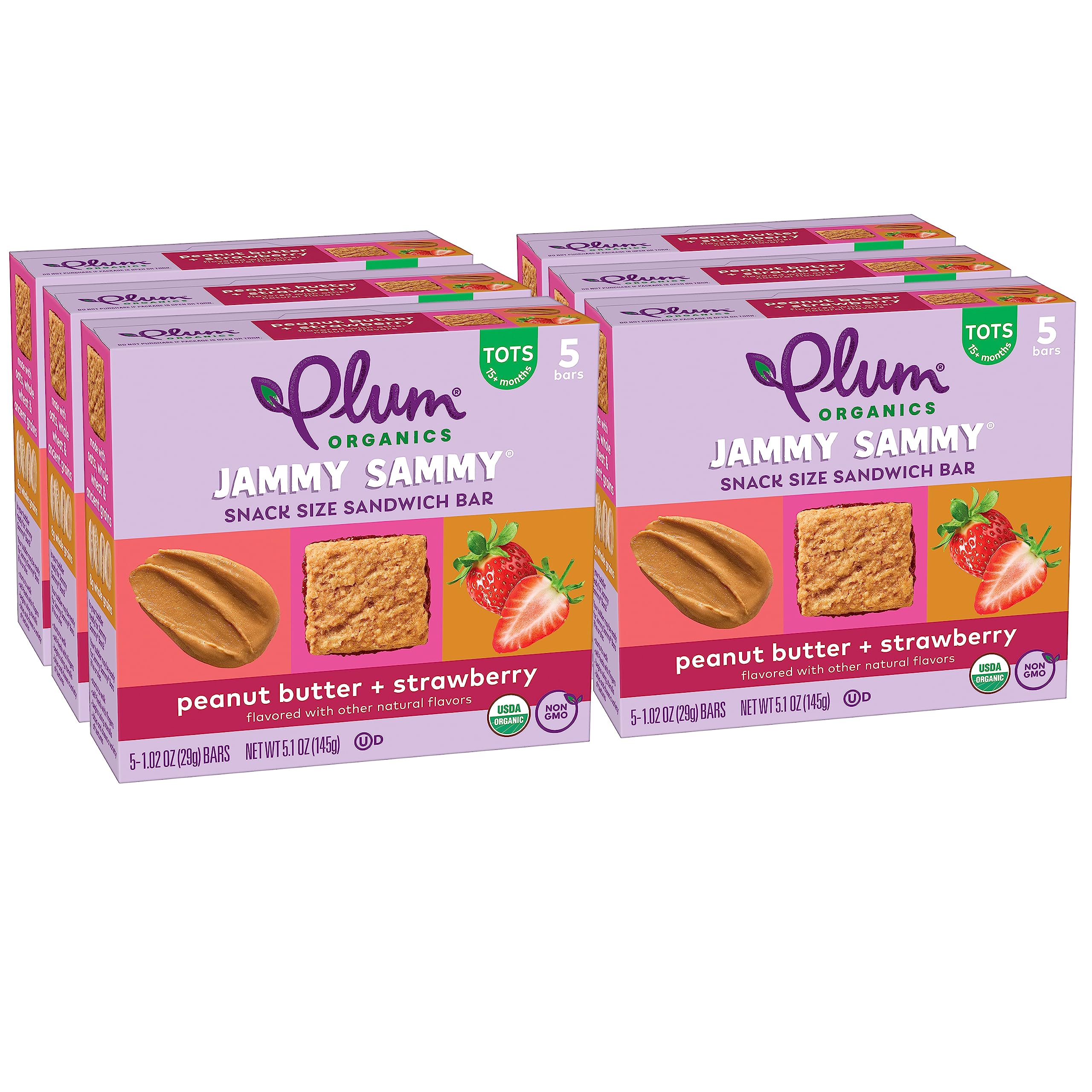 Organic Peanut Butter Strawberry Jammy Sammy Bars - Pack of 30 for Toddler Snacks & On-the-Go