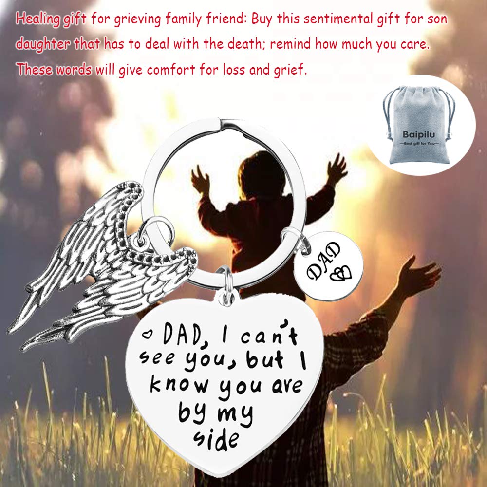 Memorial Keychain for Loss of Dad - Sympathy Gift for Father's Day, Bereavement Jewelry Keyring with 'I Can't See You But I Know You're By My Side' Engraving - Perfect Remembrance Gift for Grieving Son or Daughter - Use for Keys, Purse, or as a Comforting Keepsake
