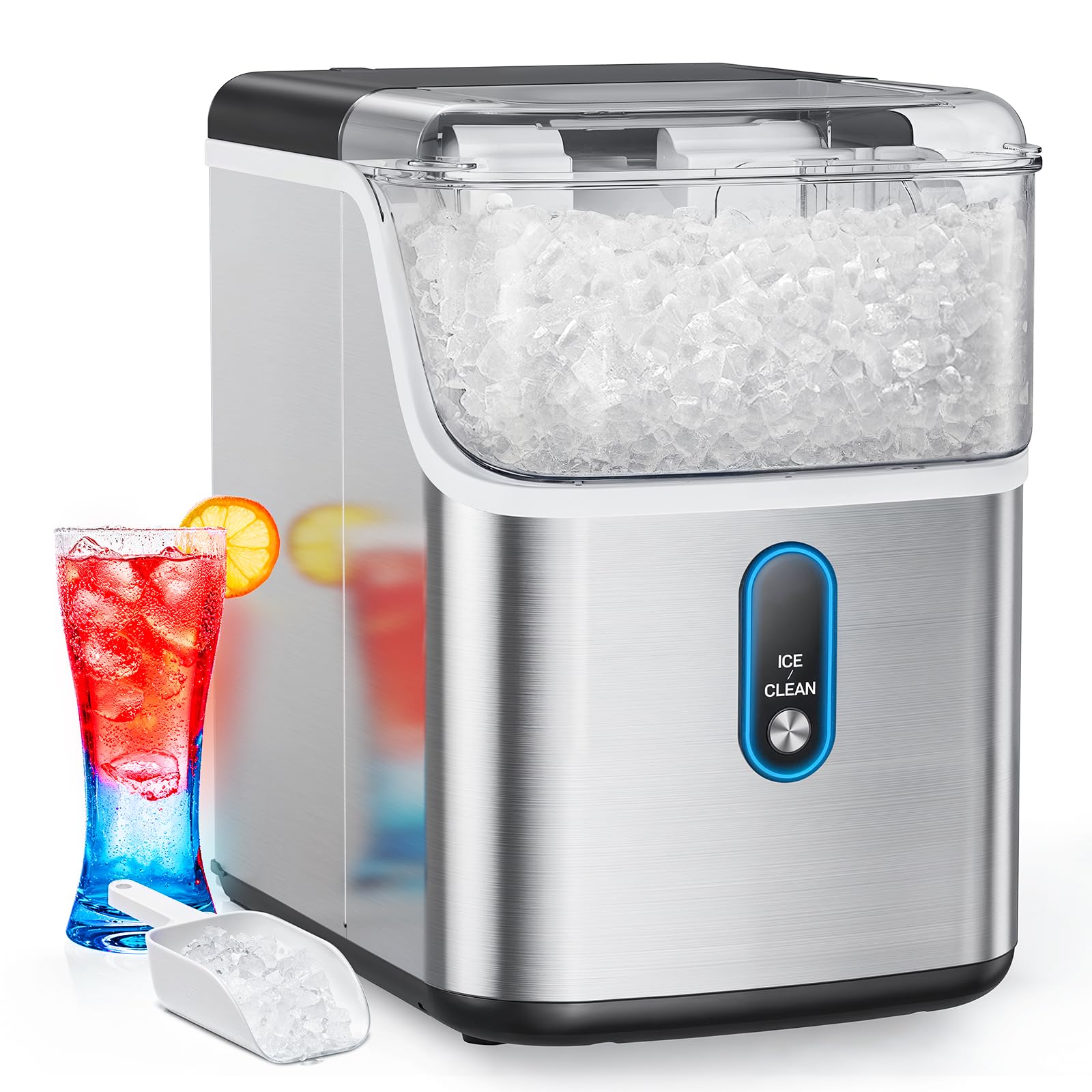 HOMEZAY Countertop Nugget Ice Maker - 33 lbs/Day Soft Chewable Pebble Ice Machine with Self-Cleaning & LED Display | Perfect for Home Kitchen, Office, RV, Camping & Entertaining Parties