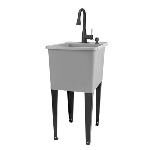 Grey Tub, Black Faucet