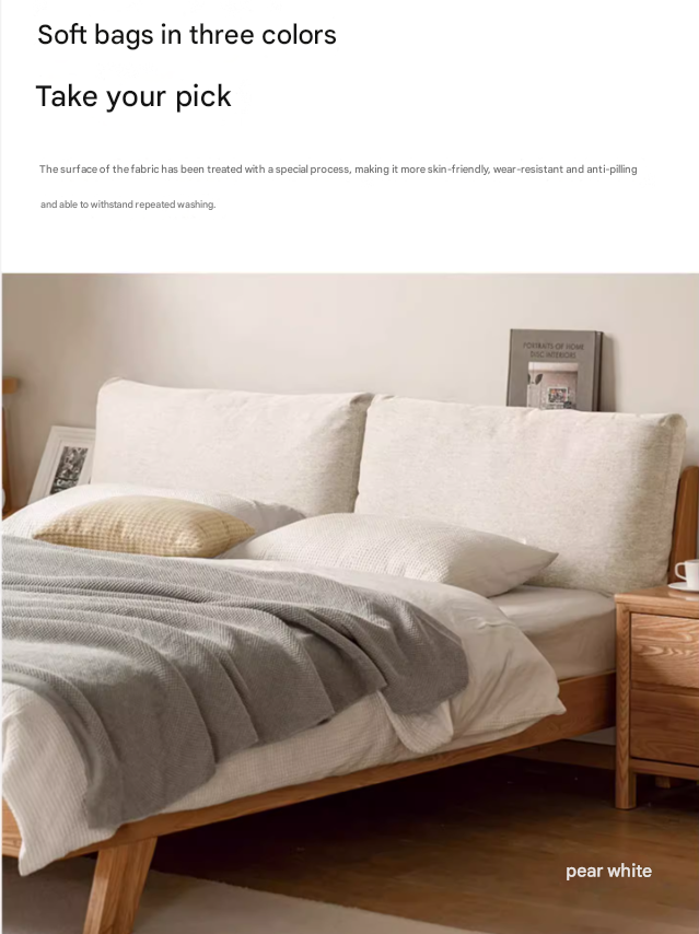 Solid Oak Wood Soft Bed Frame - Queen Size, Sturdy & Comfortable for Master Bedroom or Guest Room