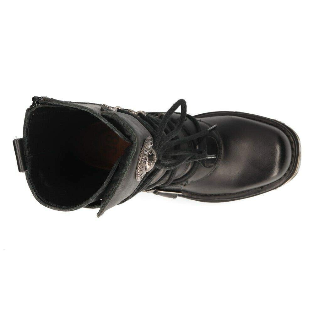 New Rock Unisex M.373-S4 Metallic Black 100% Leather Goth Biker Emo Fashion Reactor Boots - Perfect for Alternative Fashion, Motorcycle Riding & Nightlife