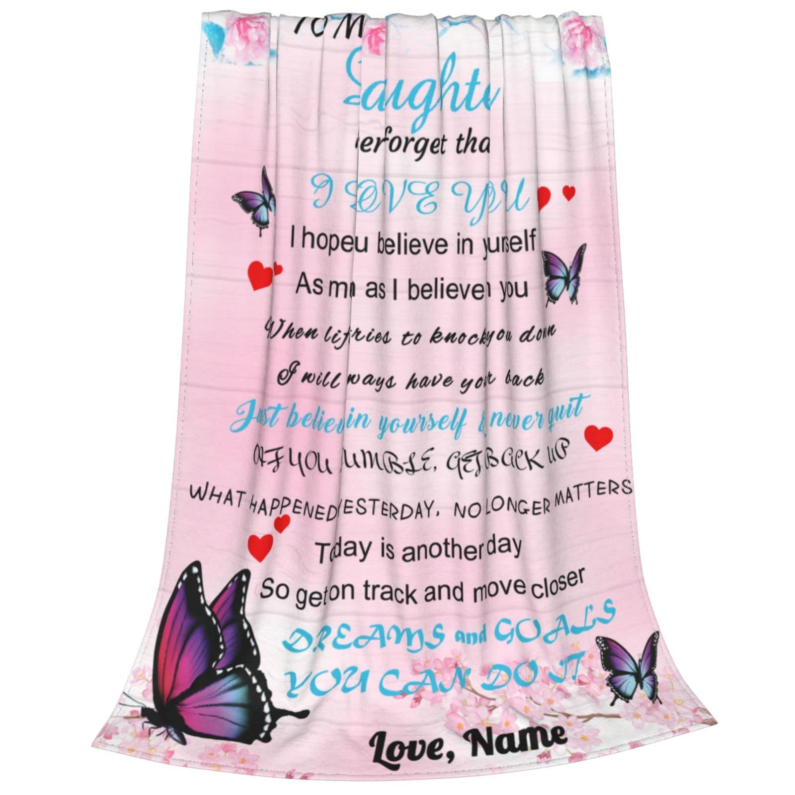 Personalized Custom Name Blanket - Love Letter to My Daughter from Dad & Mom - Butterfly Floral Design - 60x80 Inch Bed Throw - Perfect Gift for Birthday, Christmas & Special Occasions
