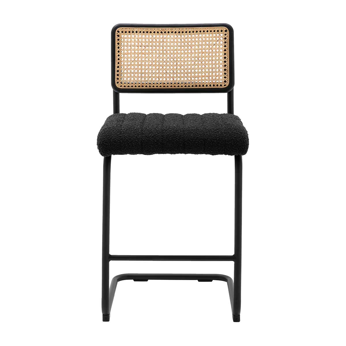 Blake Rattan Boucle Bar Stool - Modern Woven Rattan Counter Height Stool with Boucle Upholstery for Kitchen Island, Breakfast Bar & Home Decor