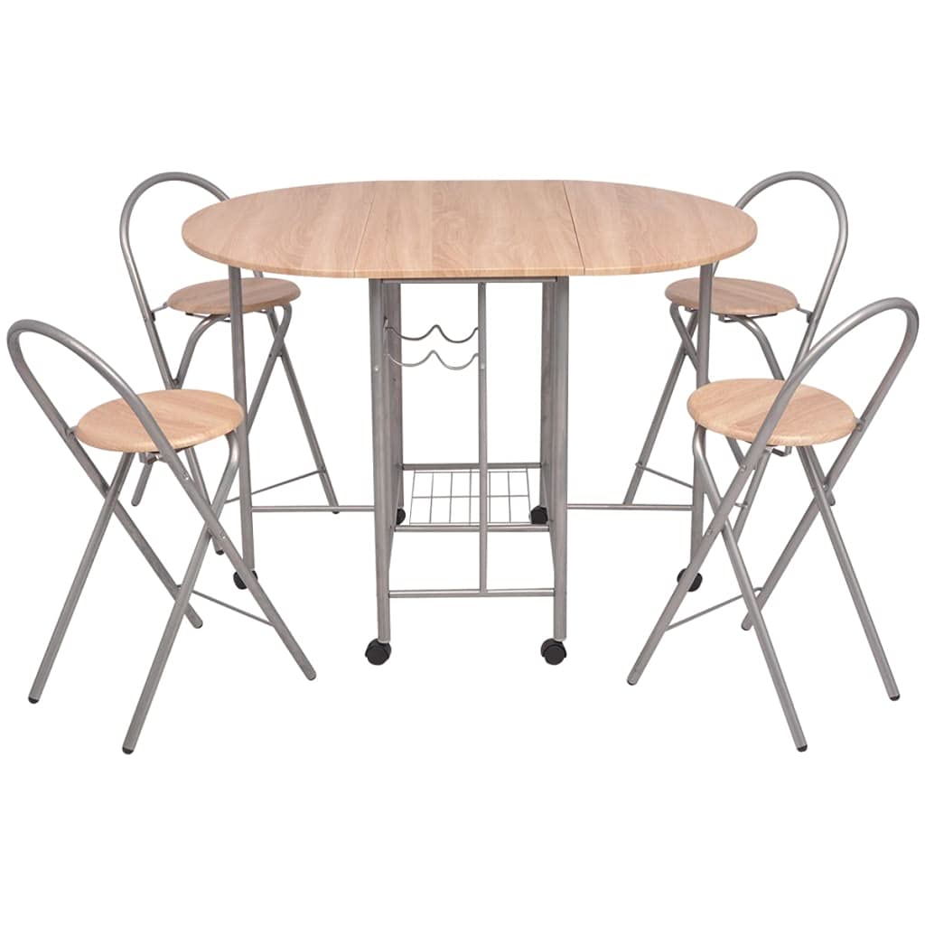 5-Piece Folding Dining Set - Modern MDF Drop Leaf Table & 4 Chairs with Metal Frame - Space Saving Furniture for Small Apartments, Kitchens & Dining Rooms - Perfect for Compact Living Spaces & Entertaining Guests