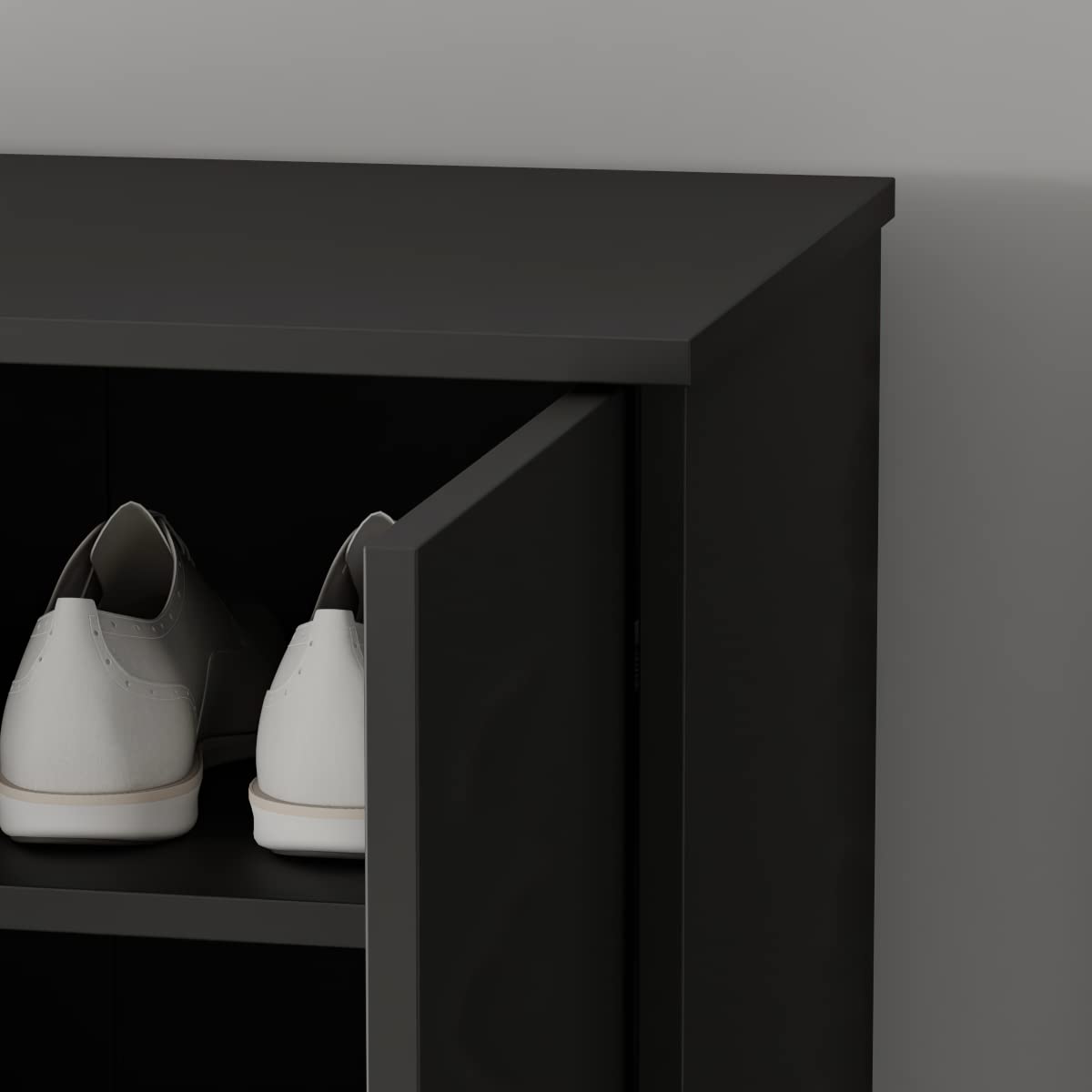 AIEGLE 8-Tier Tall Shoe Rack with Doors & Wheels - Wooden Entryway Shoe Cabinet Organizer, Black (23.6