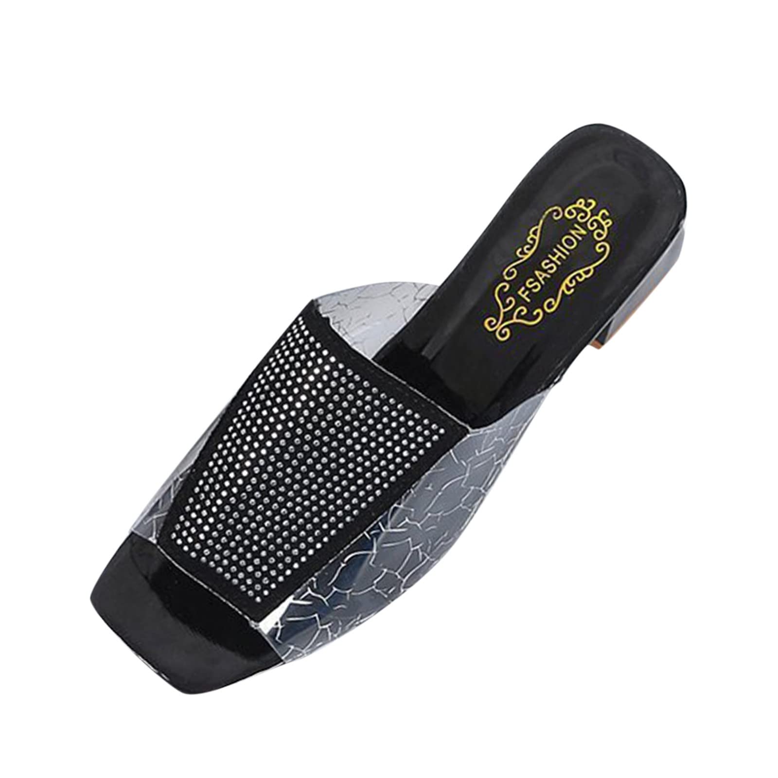 2022 Fashion Women's Transparent Thick Heel Peep Toe Rhinestone Sandals - Cute Slip On Slippers for Spring & Summer | Perfect for Beach, Party & Casual Outfits