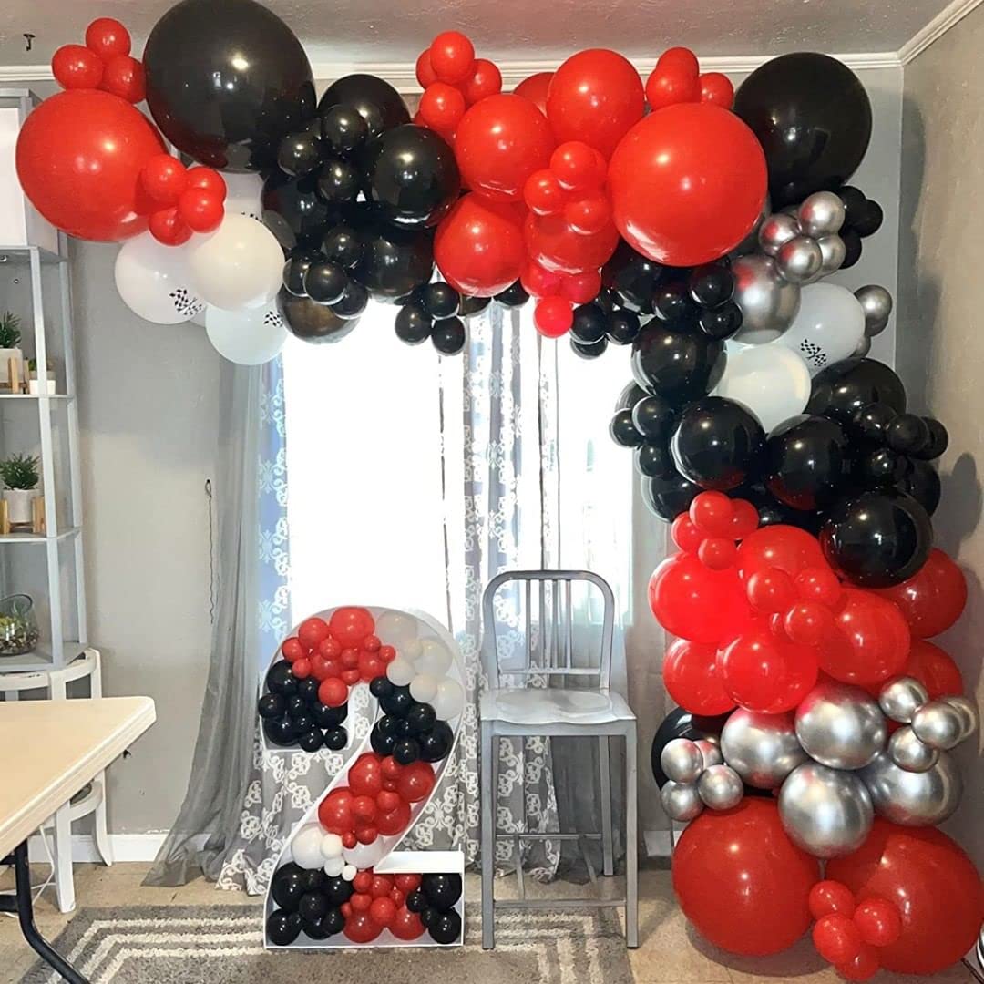 Bezente 100Pcs Red and Black Balloons Garland Kit with Confetti Balloons - Wedding, Birthday, Graduation, BBQ, Casino, Prom Party Decorations - Perfect for Arch, Backdrop, and Ceiling Decor