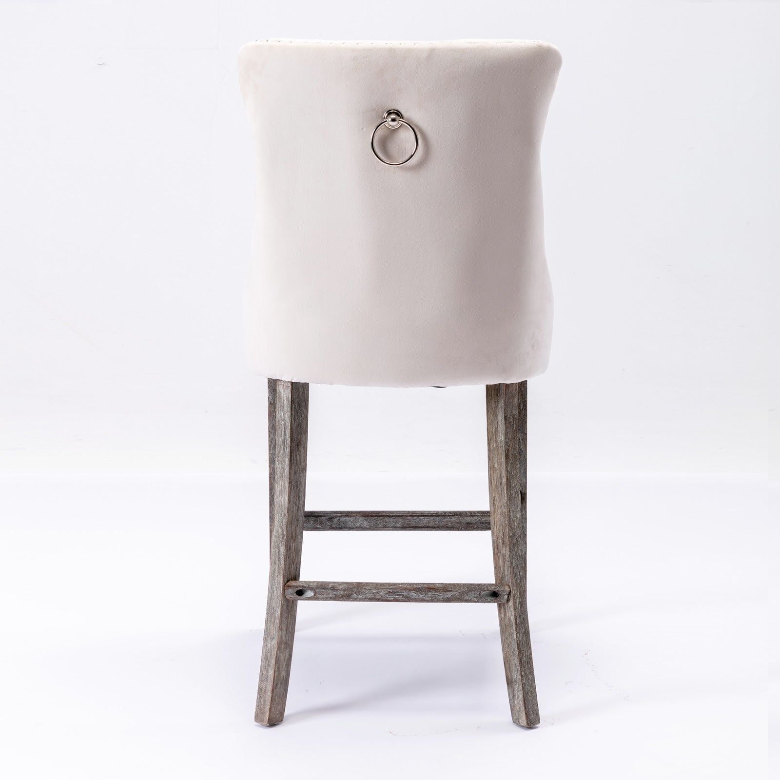 4 Velvet Bar Stools with Studs Trim & Wooden Legs - Tufted Dining Chairs for Kitchen Counter, Breakfast Nook & Home Bar - Comfortable Seating for Entertaining