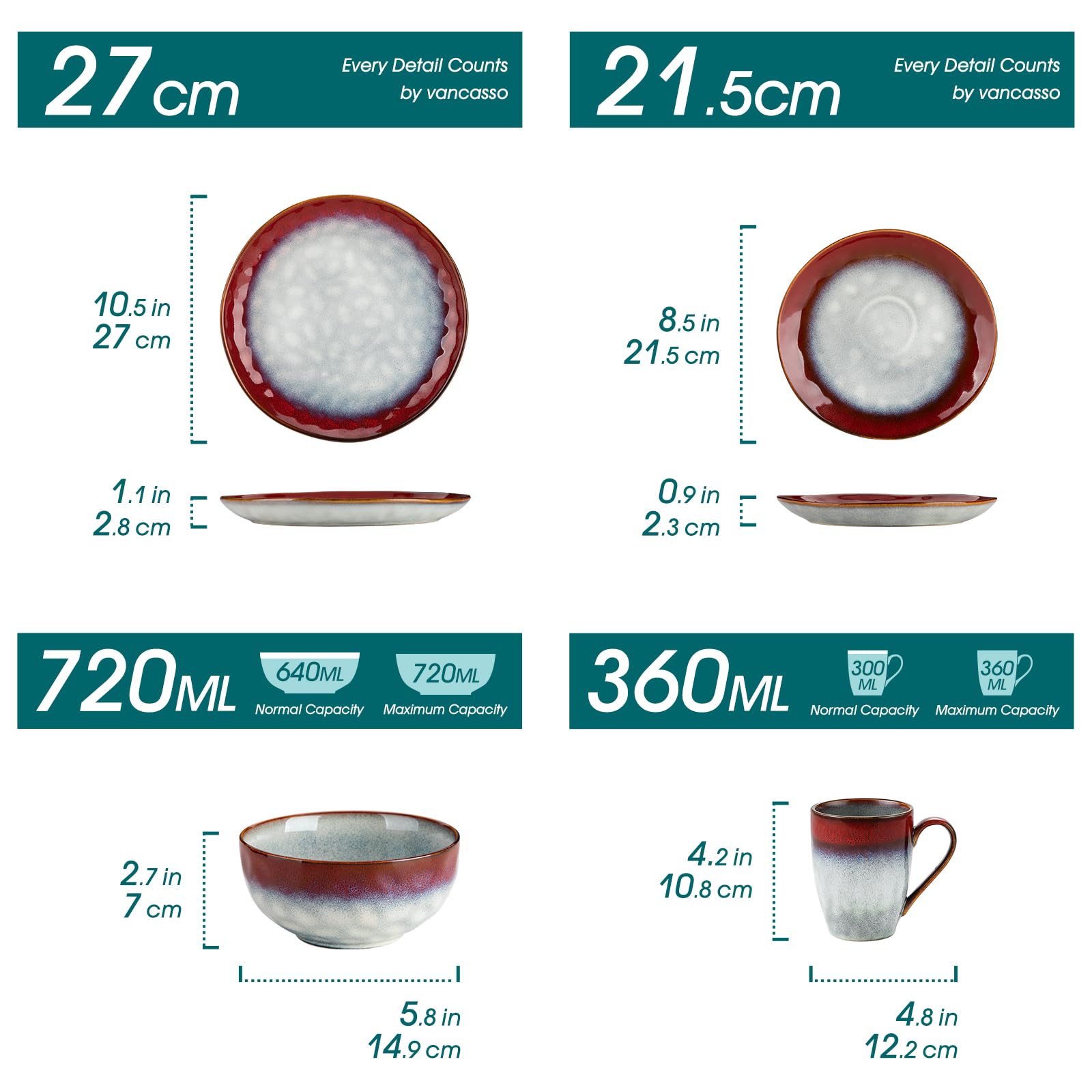 Vancasso Starry 16-Piece Red Dinnerware Set | Reactive Glaze Change Ceramic Plates & Bowls | Elegant Table Setting for Holidays, Parties & Daily Dining