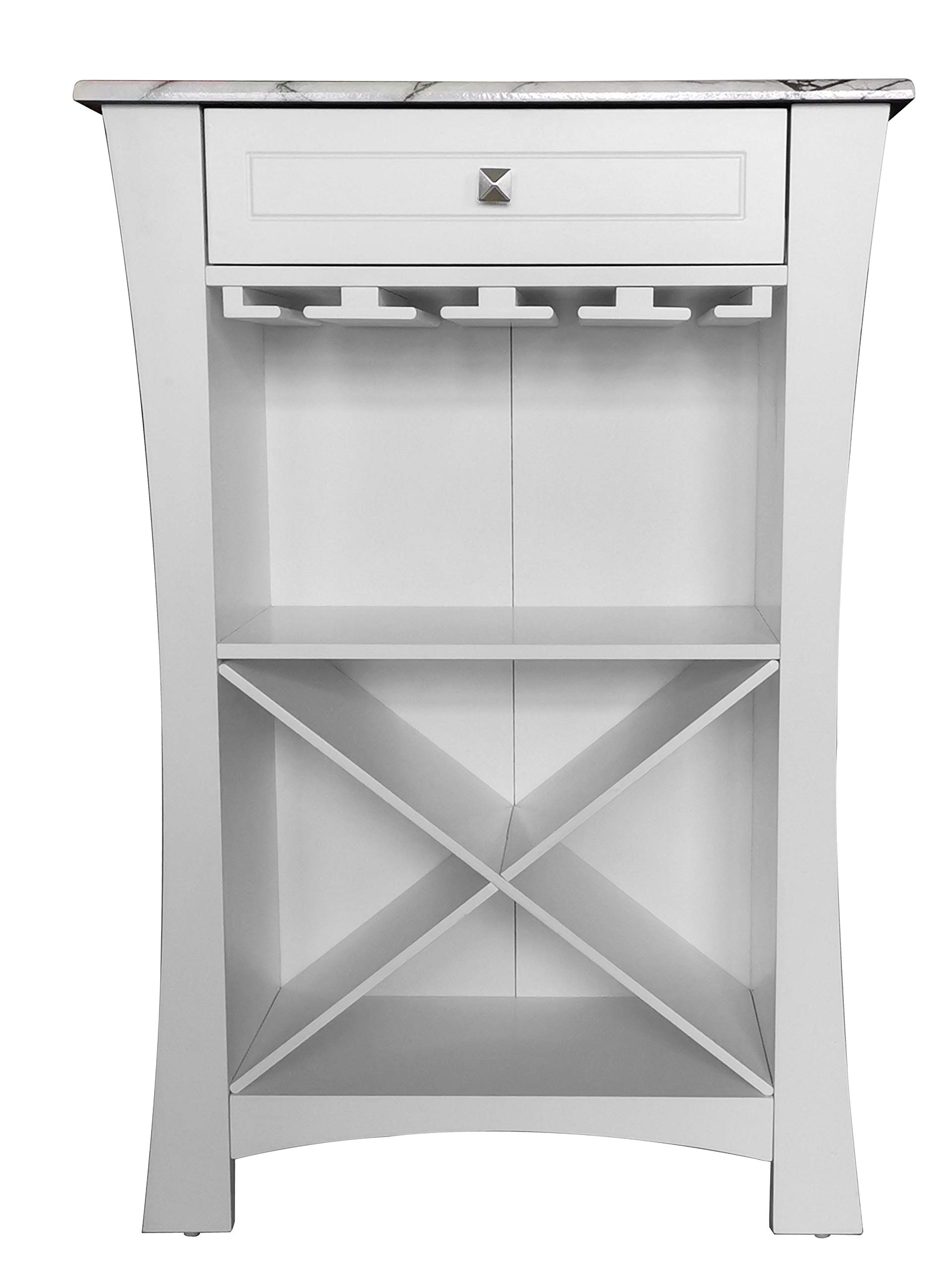 Hiland White Bar Cabinet with Wine Storage, Glass Holders & Drawer - Perfect for Home Bar, Dining Room or Kitchen Organization