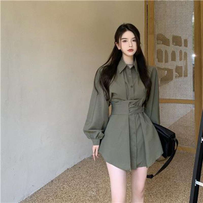 Stylish French Shirt Dress with Tie Waist - Women's Autumn Fashion for Office, Dating & Casual Outfits