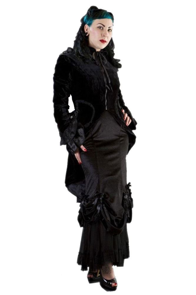 Burleska Black Velvet Women's Pirate Coat - Gothic Victorian Steampunk Costume Jacket for Halloween, Cosplay, and Themed Parties