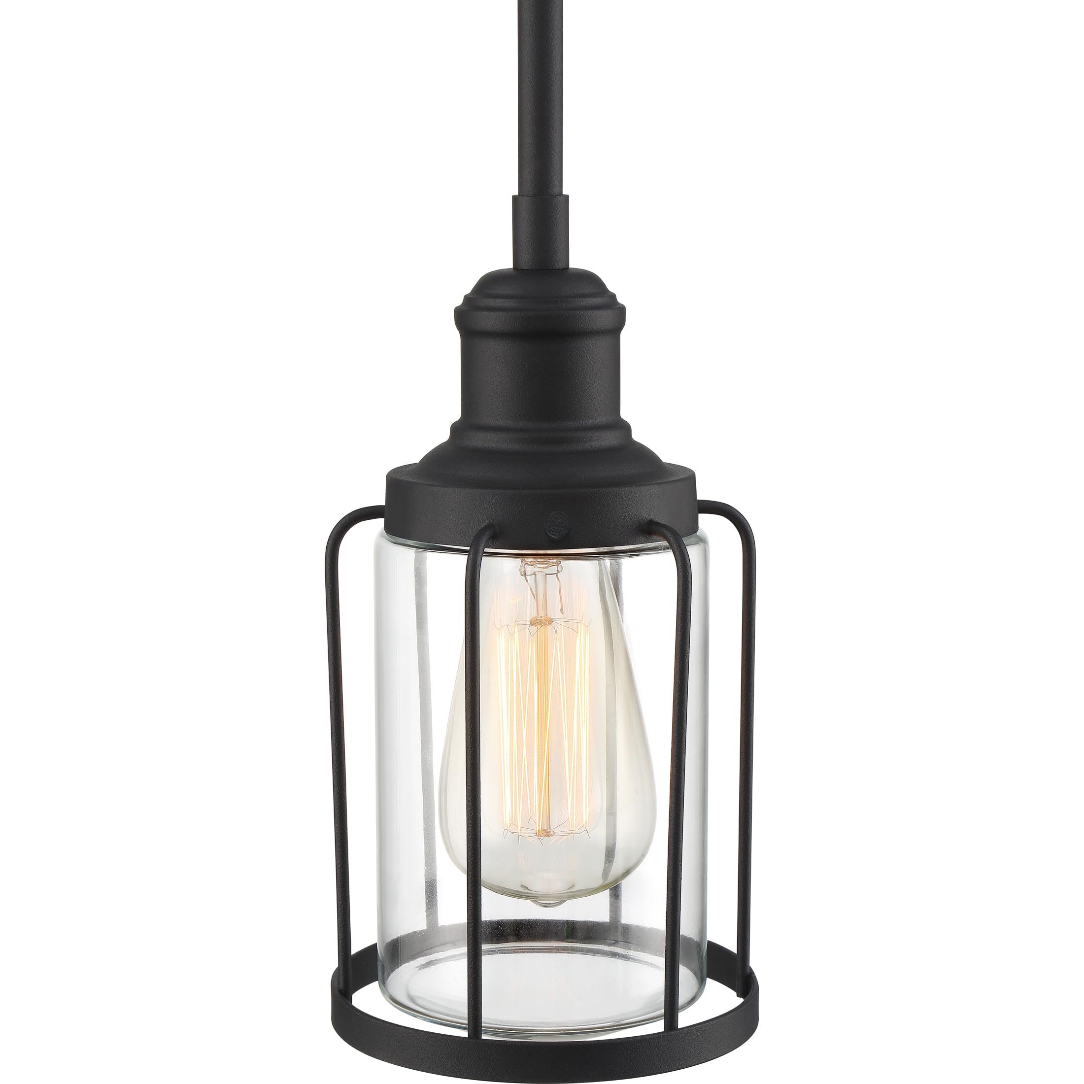 Quoizel Ludlow 1-Light Mini Pendant Light in Earth Black - Elegant Steel Construction with Clear Glass Shade for Kitchen Island, Dining Room, or Entryway - Transitional Style Hanging Light Fixture Compatible with Sloped Ceilings