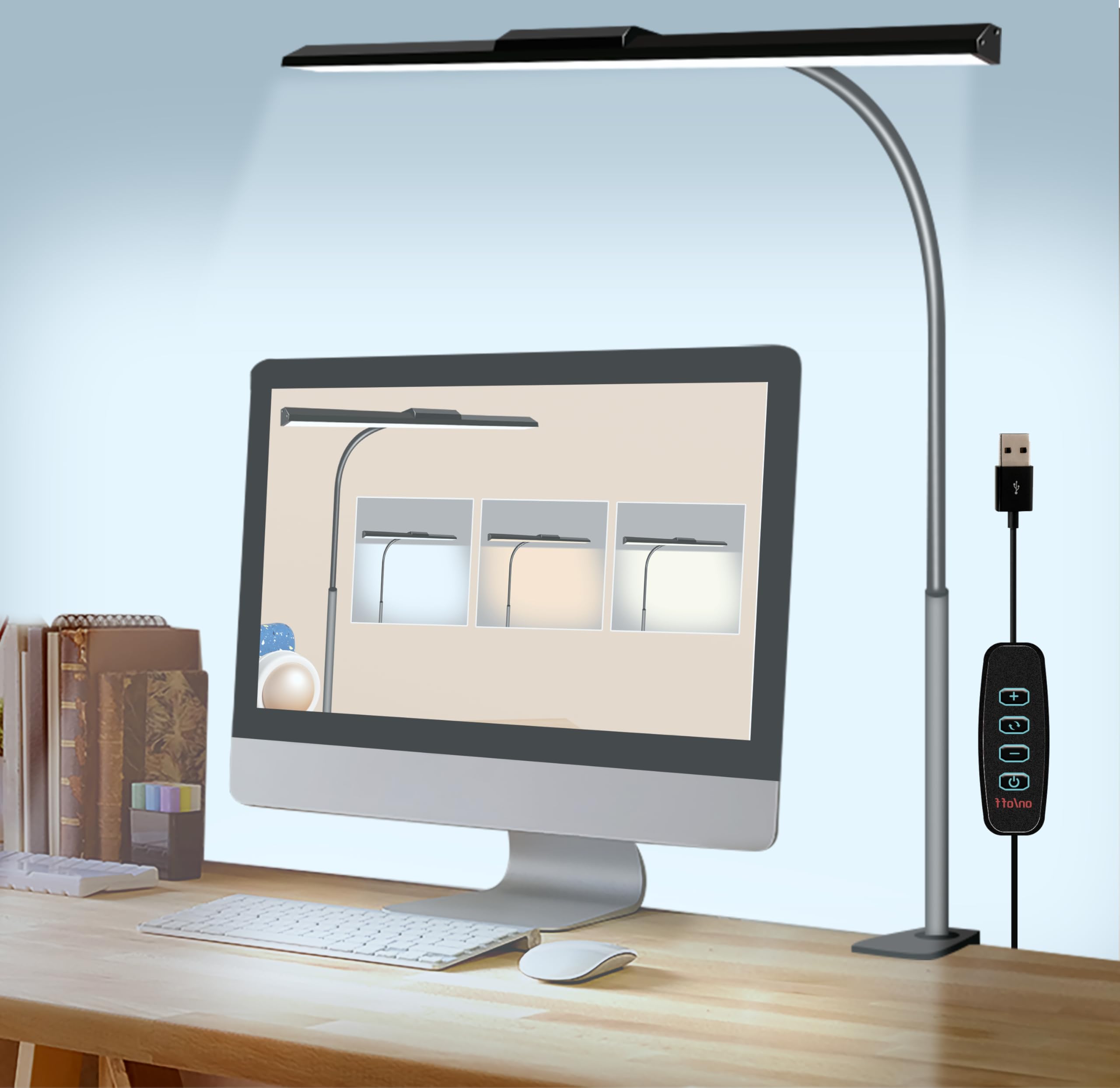 Adjustable Clamp Desk Lamp with 3 Light Modes & 10 Brightness Levels - LED Office Home Study Lamp for Computer Table, Workbench, Monitor (Perfect for Reading, Working & Night Use)