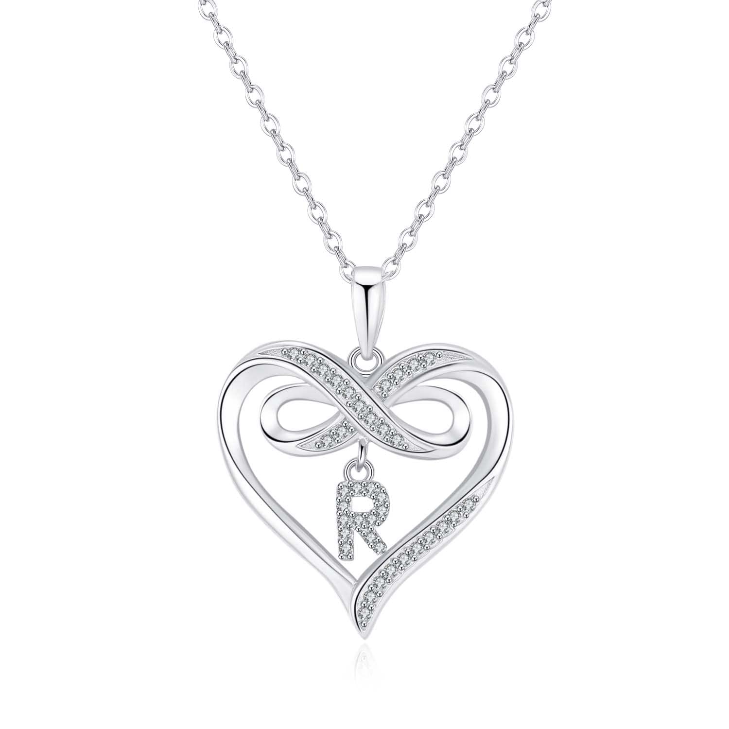 Infinity Heart Initial Necklace for Women - 925 Sterling Silver Personalized Name Necklace | Dainty Heart Pendant Jewelry Gift for Her, Teen Girls | Perfect for Valentine's Day, Anniversary, Birthday & Everyday Wear