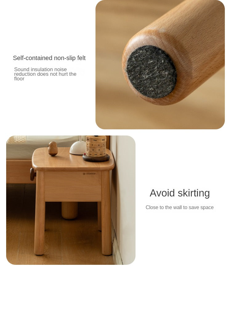 Solid Wood Modern Kids Nightstand - Beech & Rubber Wood Bedside Table for Children's Room - Perfect for Bedrooms, Nurseries, and Dorm Rooms