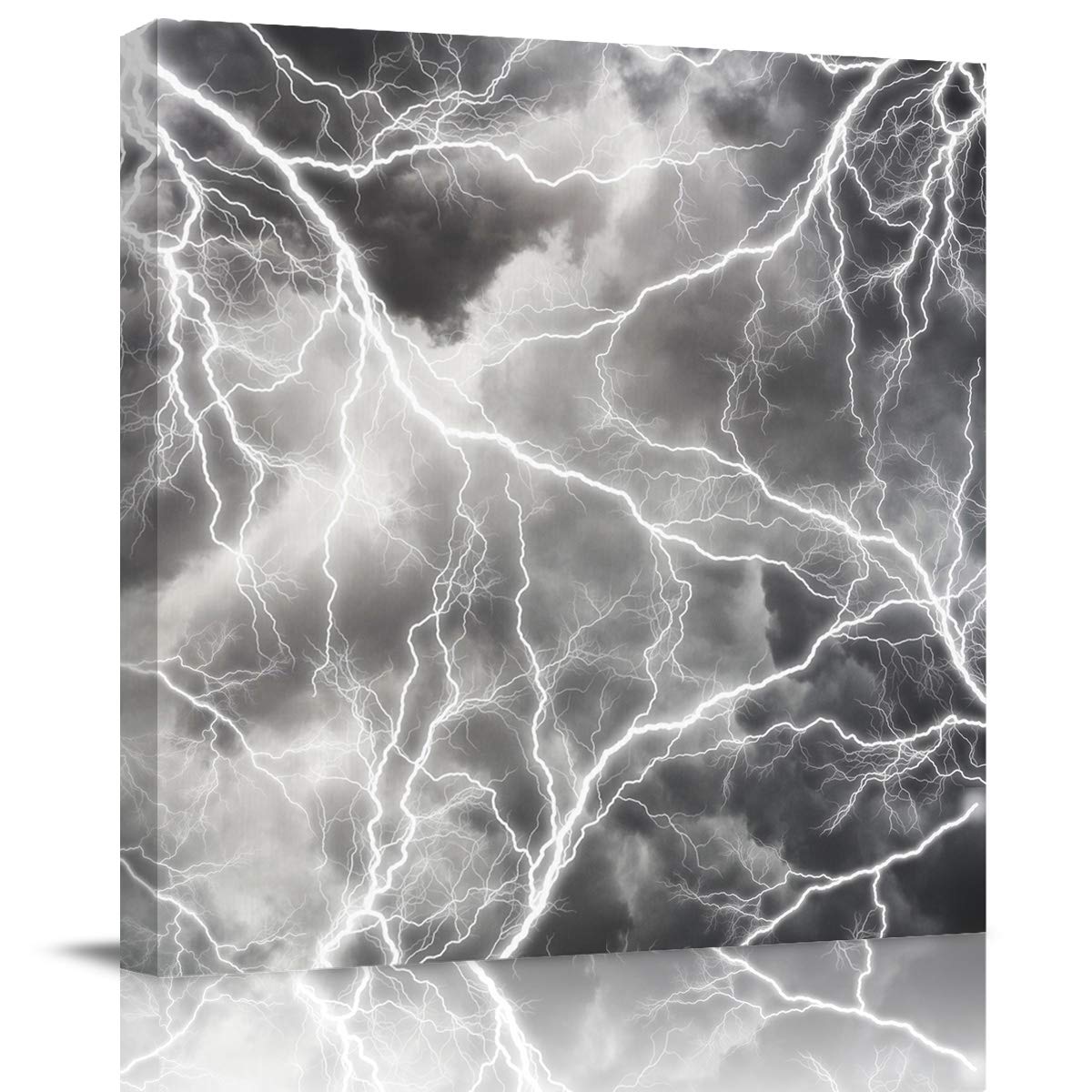 Lightning Gray Sky Abstract Canvas Wall Art - Framed Painting Print for Bedroom, Bathroom & Kitchen Decor - Ready to Hang Gift (28x28 Inches) - Perfect for Modern Home & Office Wall Decoration