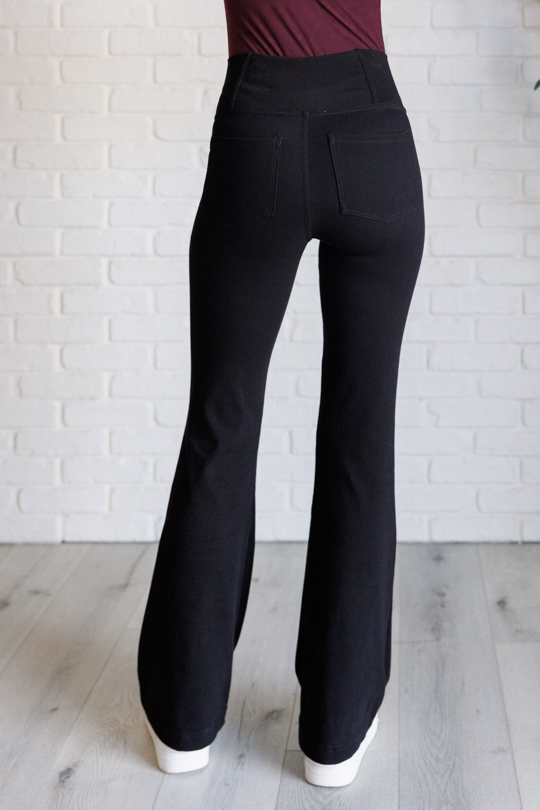 Women's High Waisted Twill Flare Pants - Crossover Design for Comfort & Style | Perfect for Work, Travel & Casual Outfits | Black