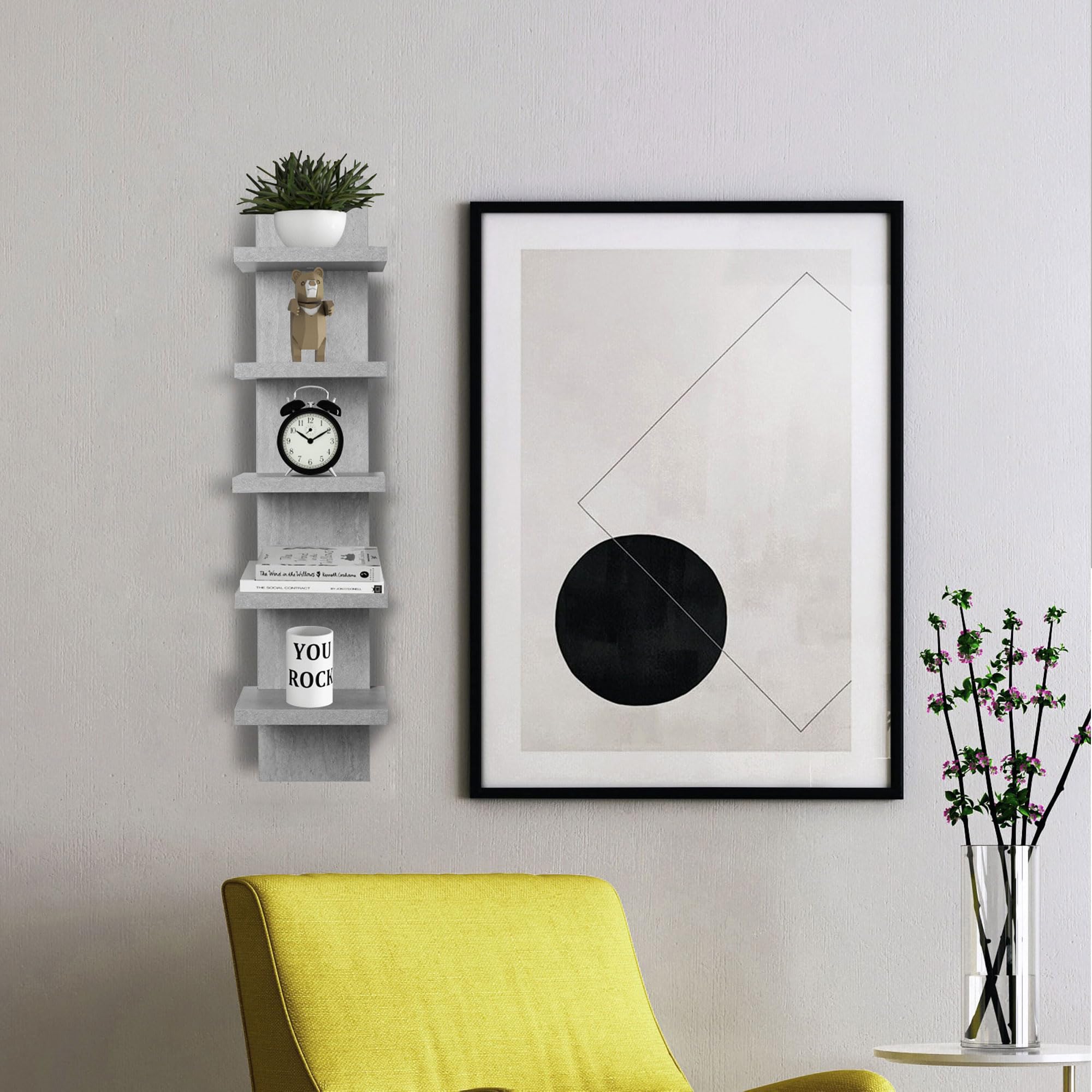 5 Tier Wall Shelves - Vertical Floating Storage Shelf for Home Decor & Organization | Tall Tower Design | Perfect for Bedroom, Living Room & Office Storage Solutions