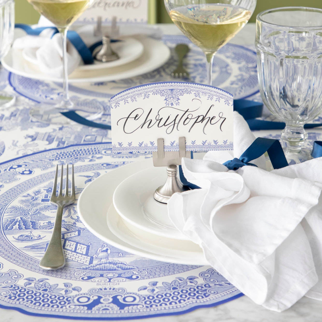 Burleigh Blue Place Card - Elegant Wedding & Event Name Cards for Table Settings - Perfect for Weddings, Dinner Parties & Special Occasions