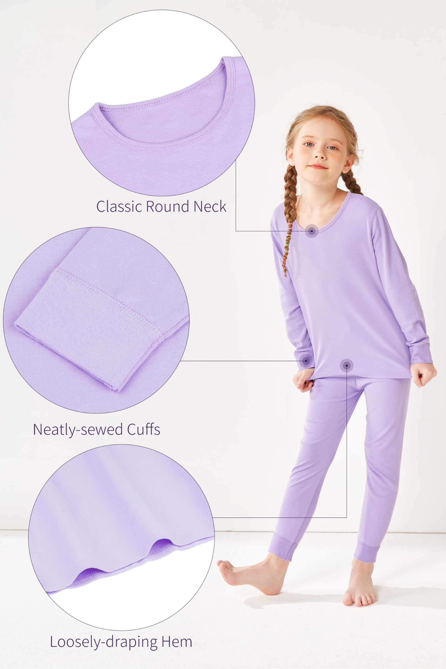 Resinta Girls Cotton Thermal Underwear Set - Toddler Long Johns Winter Base Layer Top & Bottom - Warm Kids Thermal Wear for Cold Weather, Snow Play & Winter Outdoor Activities