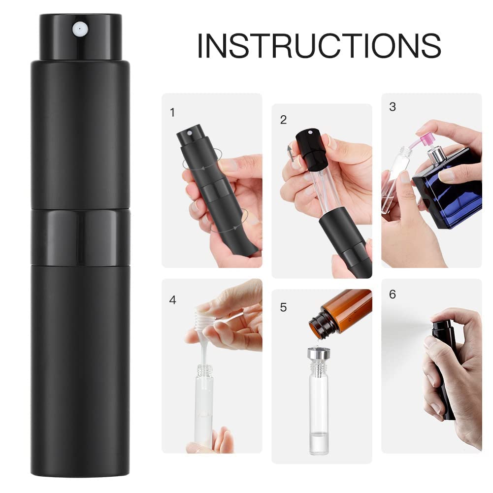 ZUGAD 8ML Travel Perfume Spray Bottle - Refillable Cologne Dispenser, Portable Atomizer for Essential Oils & Fragrances (Matte Black) - Perfect for Gym, Office & Vacation Travel Accessories