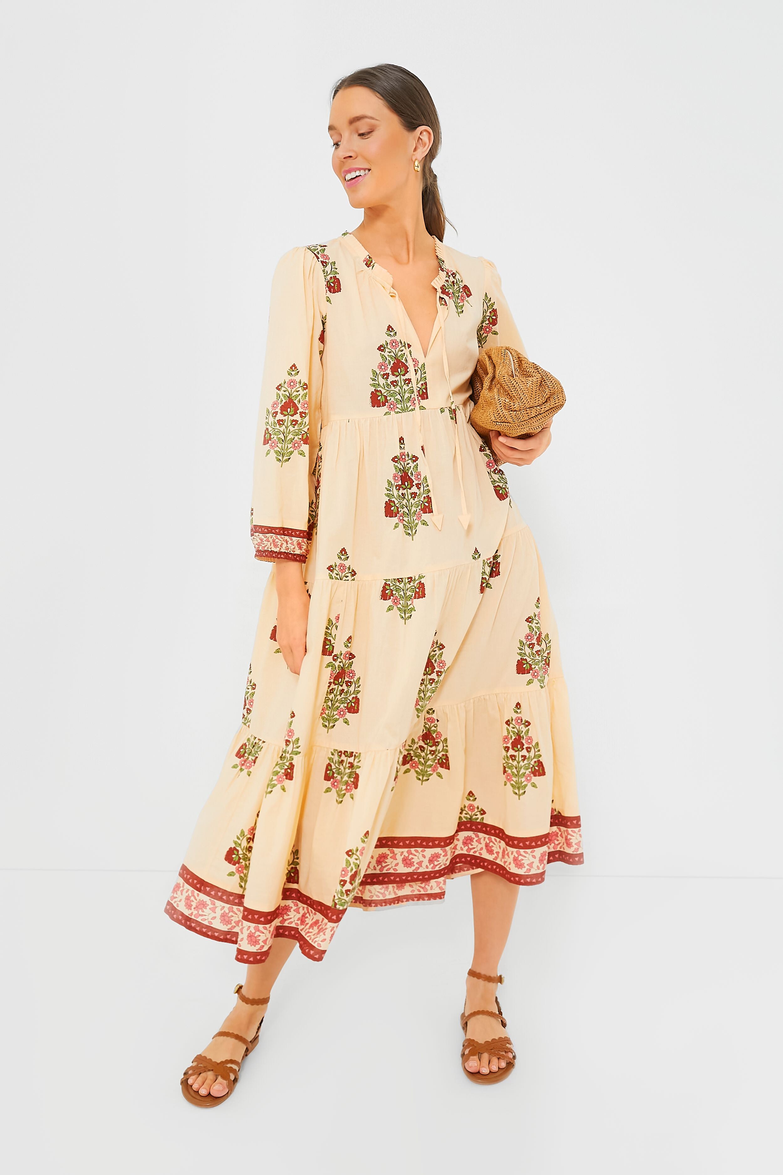 Elegant Blush Chandelier Long Sleeve Salty Paloma Caftan Dress for Women - Boho Beach Cover Up, Summer Wedding Guest Outfit, Vacation Resort Wear