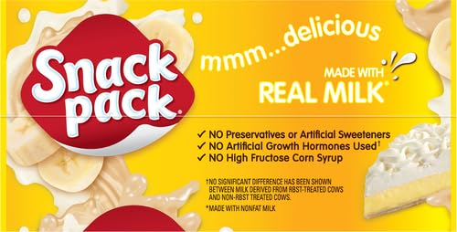 Delicious Banana Cream Pie Pudding Snack Packs - 4 Individually Wrapped Cups | Perfect for Lunches, Desserts & On-the-Go Snacking