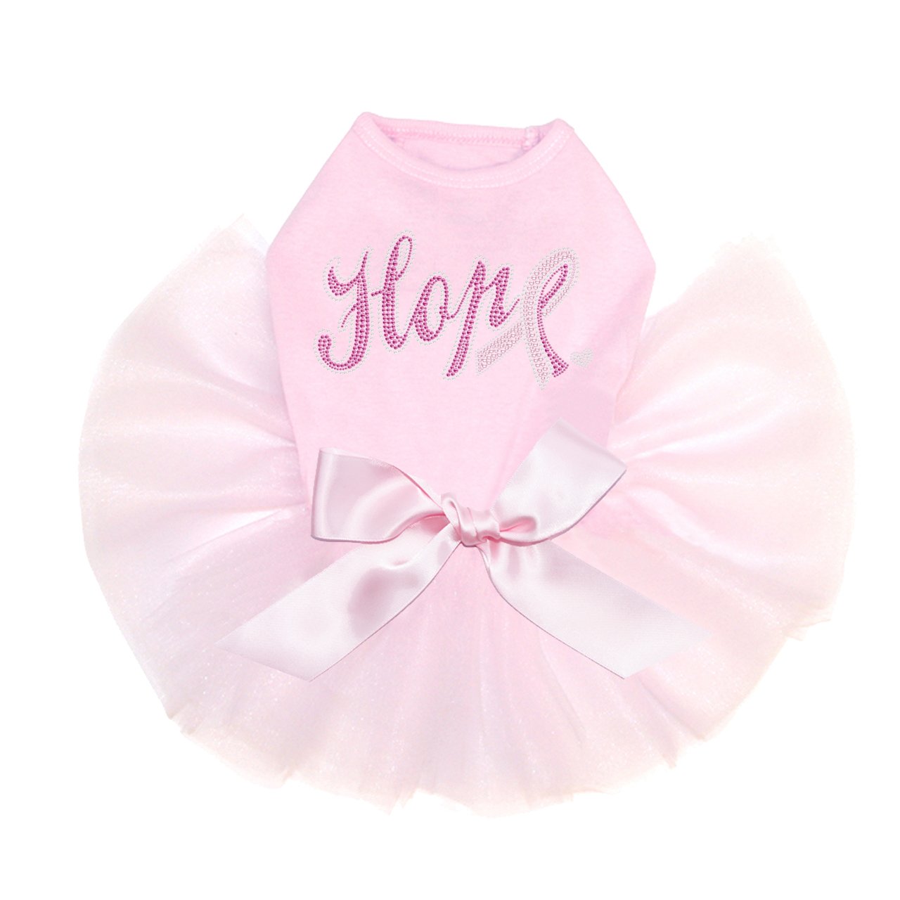 Hope with Cancer Ribbon Rhinestone Dog Tutu Dress - 2XL Pink for Pet Parties & Awareness Events
