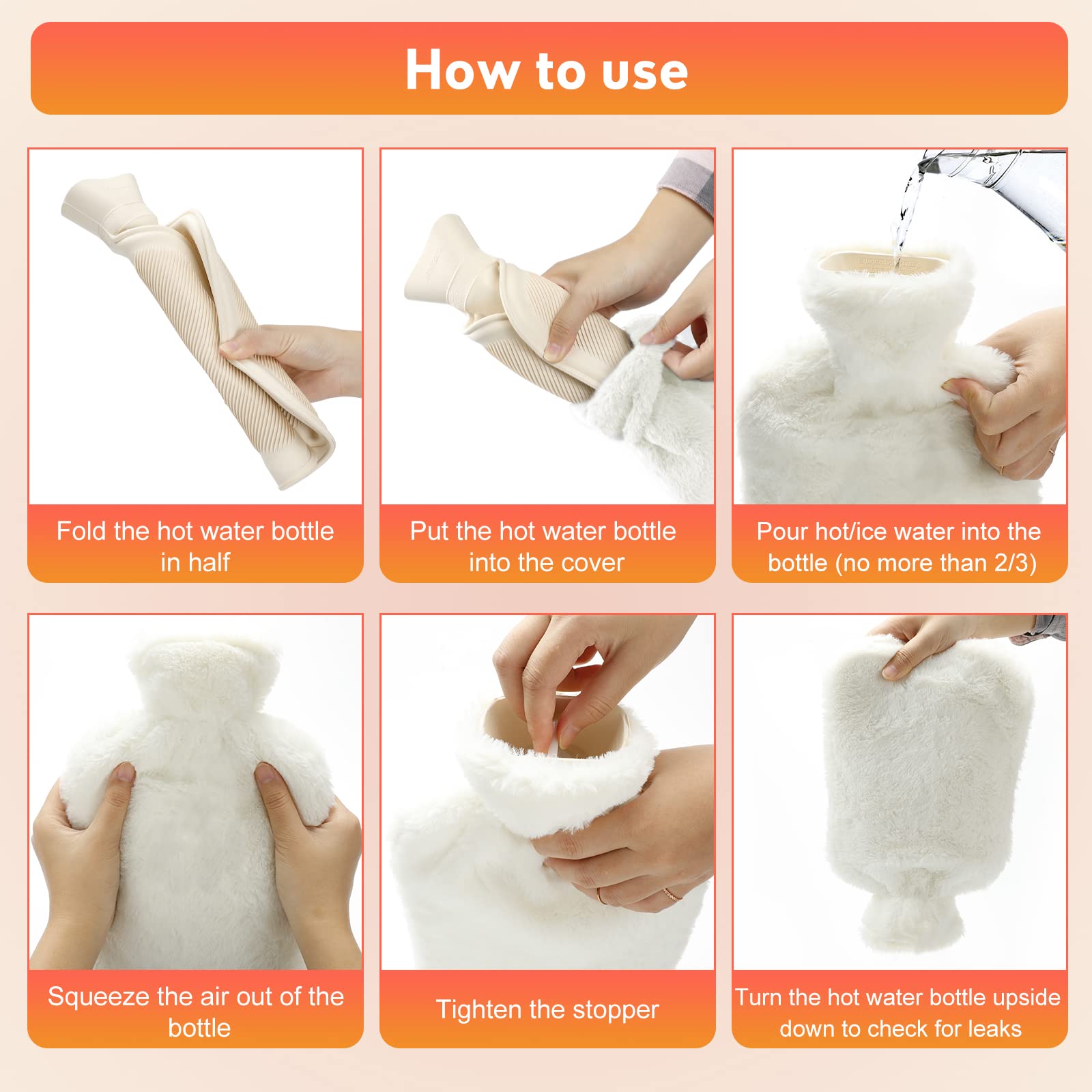 2L Natural Rubber Hot Water Bottle with Soft Plush Cover - Leak-Proof Winter Warmer for Pain Relief, Cramps & Cold Nights - Perfect for Bed, Sofa & Outdoor Use - White