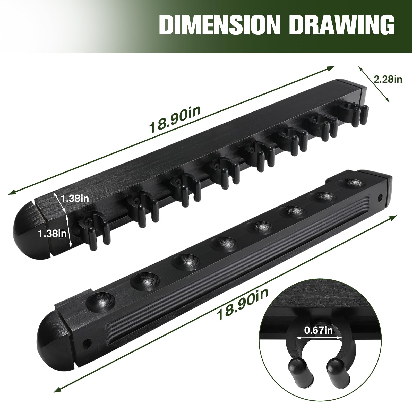 Wall Mounted Pool Cue Holder - Holds 6/8 Billiard Sticks - Durable Pool Accessory for Game Room, Bar or Home Decor