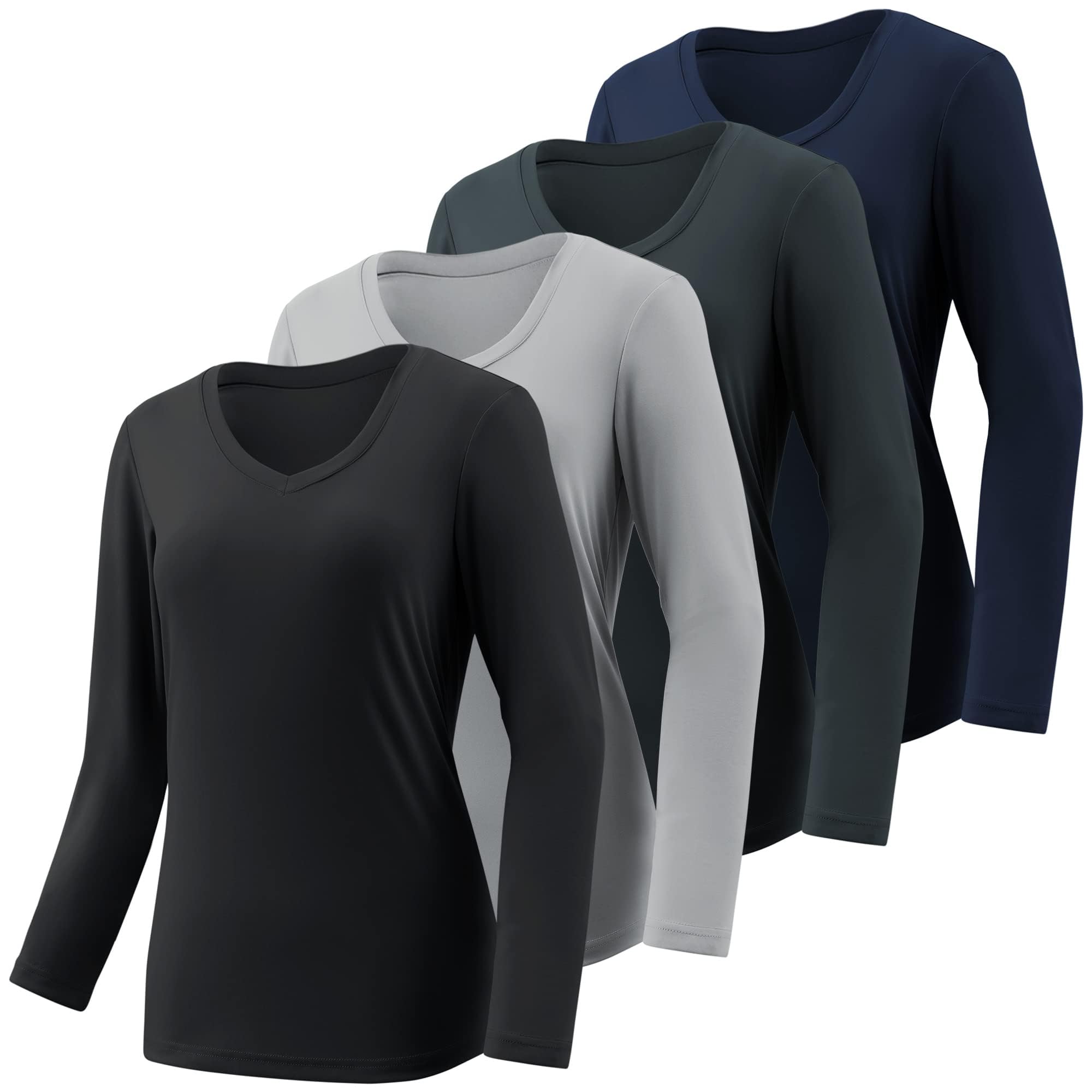 4-7 Pack Women's Moisture-Wicking Long Sleeve V-Neck Shirts - Breathable Workout Tops for Hiking, Yoga & Outdoor Activities
