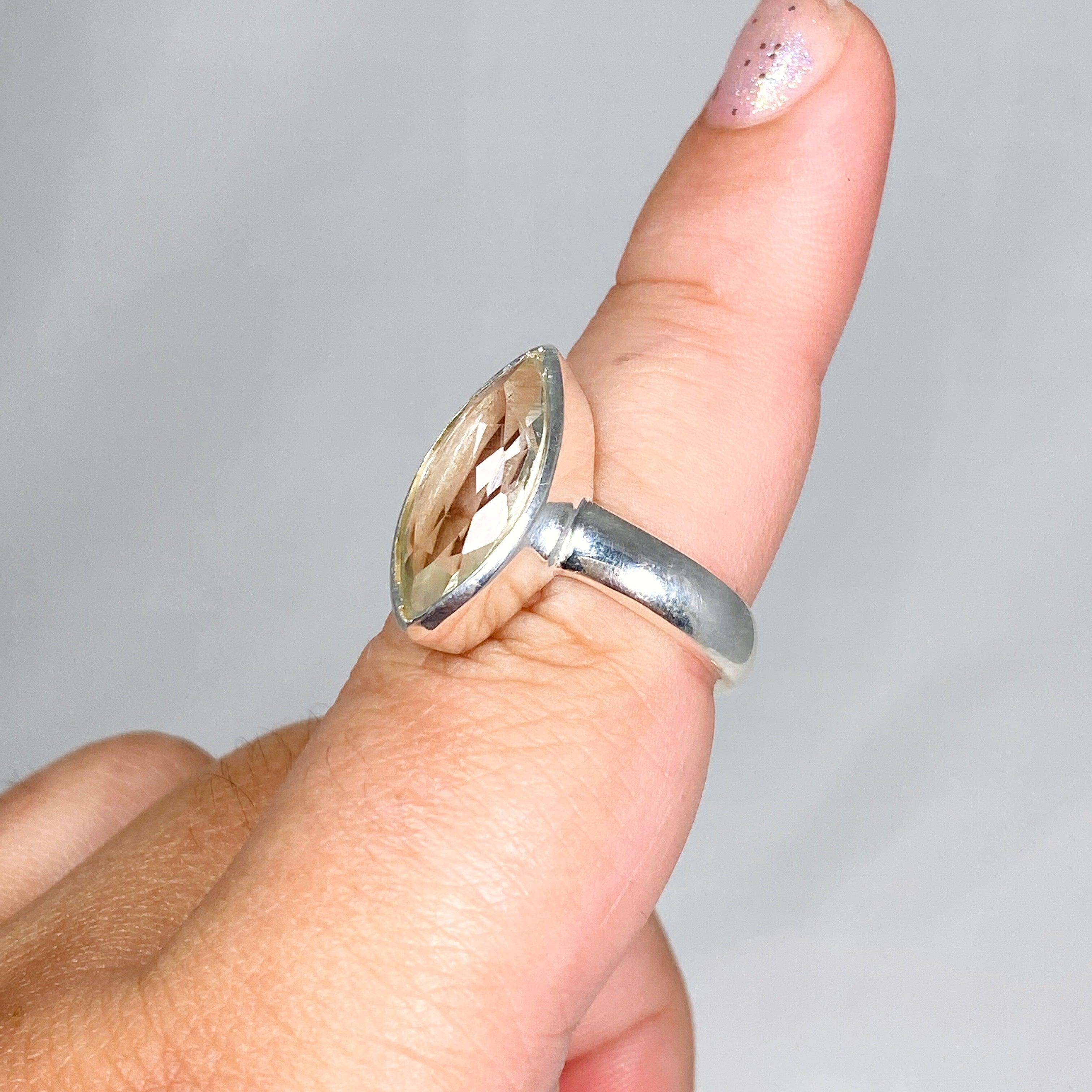 Prasiolite (Green Amethyst) Marquise Faceted Ring - Size 9 - KRGJ3172 - Elegant Jewelry for Weddings, Parties & Special Occasions