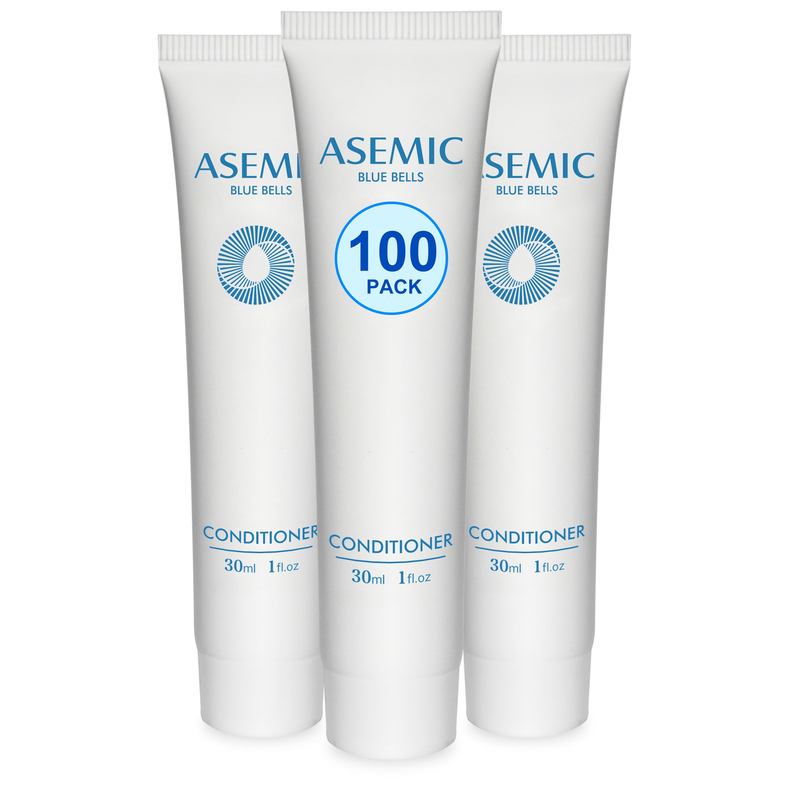 ASEMIC Mini Travel Size Conditioner (100 Pack, 1 fl oz) - Bulk Toiletries for Hotels & Hospitality - Refreshing Blue Bell Scent - Perfect for Travel, Gym, Hotels & Guest Amenities