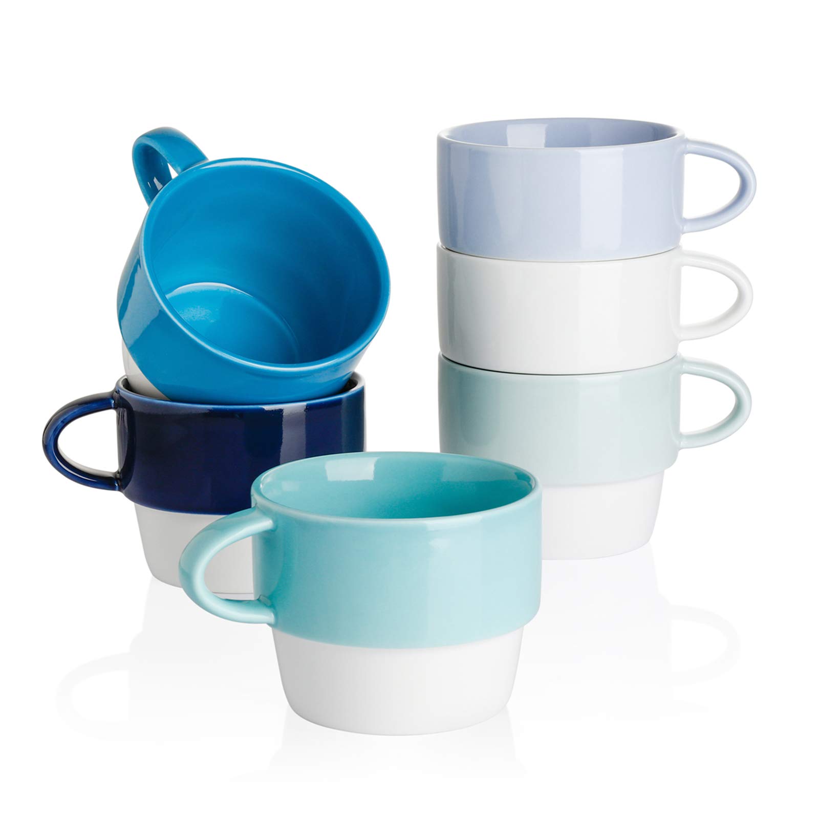 Sweese 407.003 Porcelain Latte Cups - 10 oz Stackable Coffee Mugs for Cappuccino, Mocha & Tea - Set of 6 Assorted Colors - Perfect for Home, Office & Coffee Shops