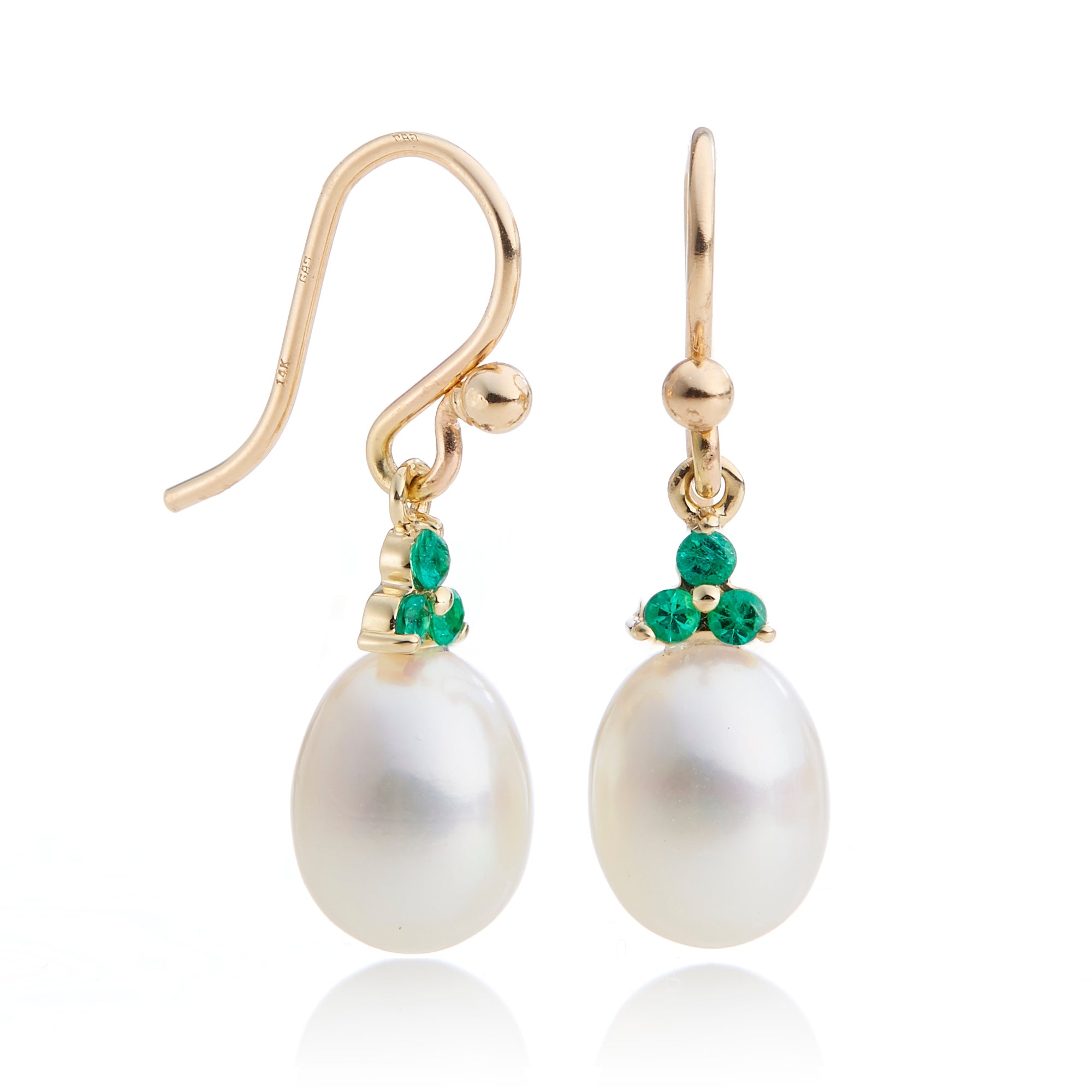 Madison Drop Earrings with Genuine Pearls & Emeralds - Elegant Dangle Earrings for Women, Perfect for Weddings, Parties & Special Occasions