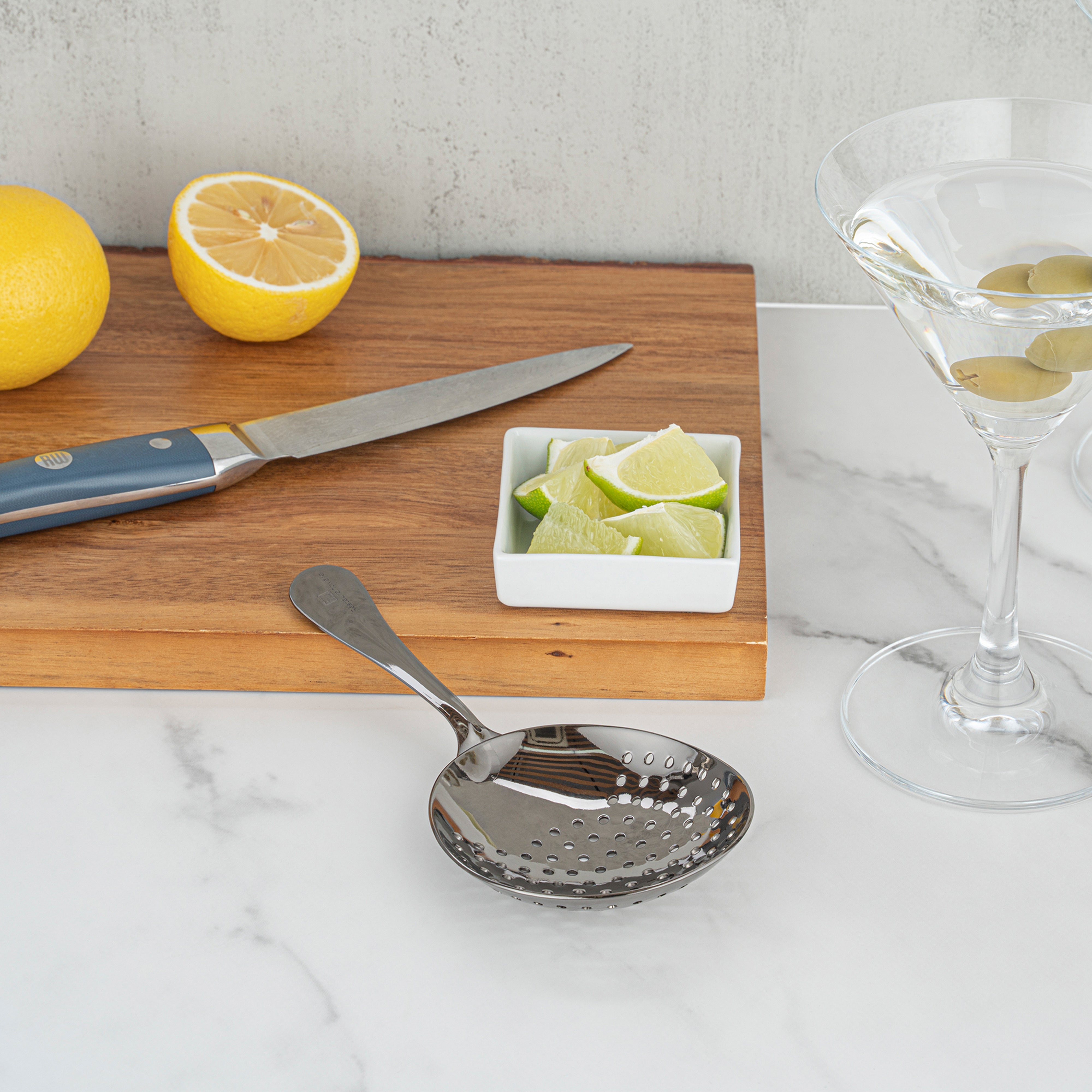 Premium Bar Lux Black Plated Stainless Steel Julep Strainer - 6.5