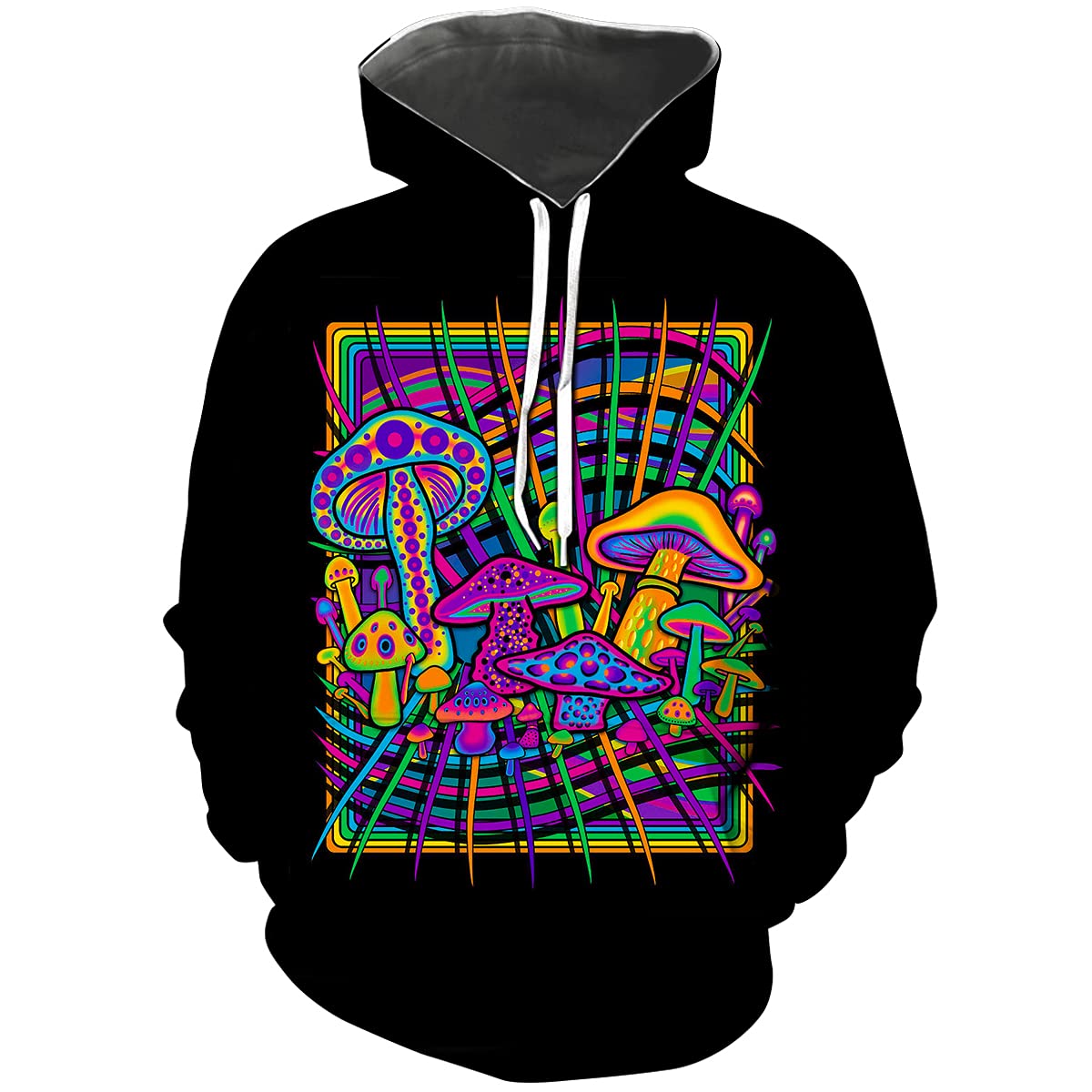 Men's Hippie Mushroom Graphic Hoodie - Long Sleeve Hooded Sweatshirt for Music Festivals & Boho Style Outfits