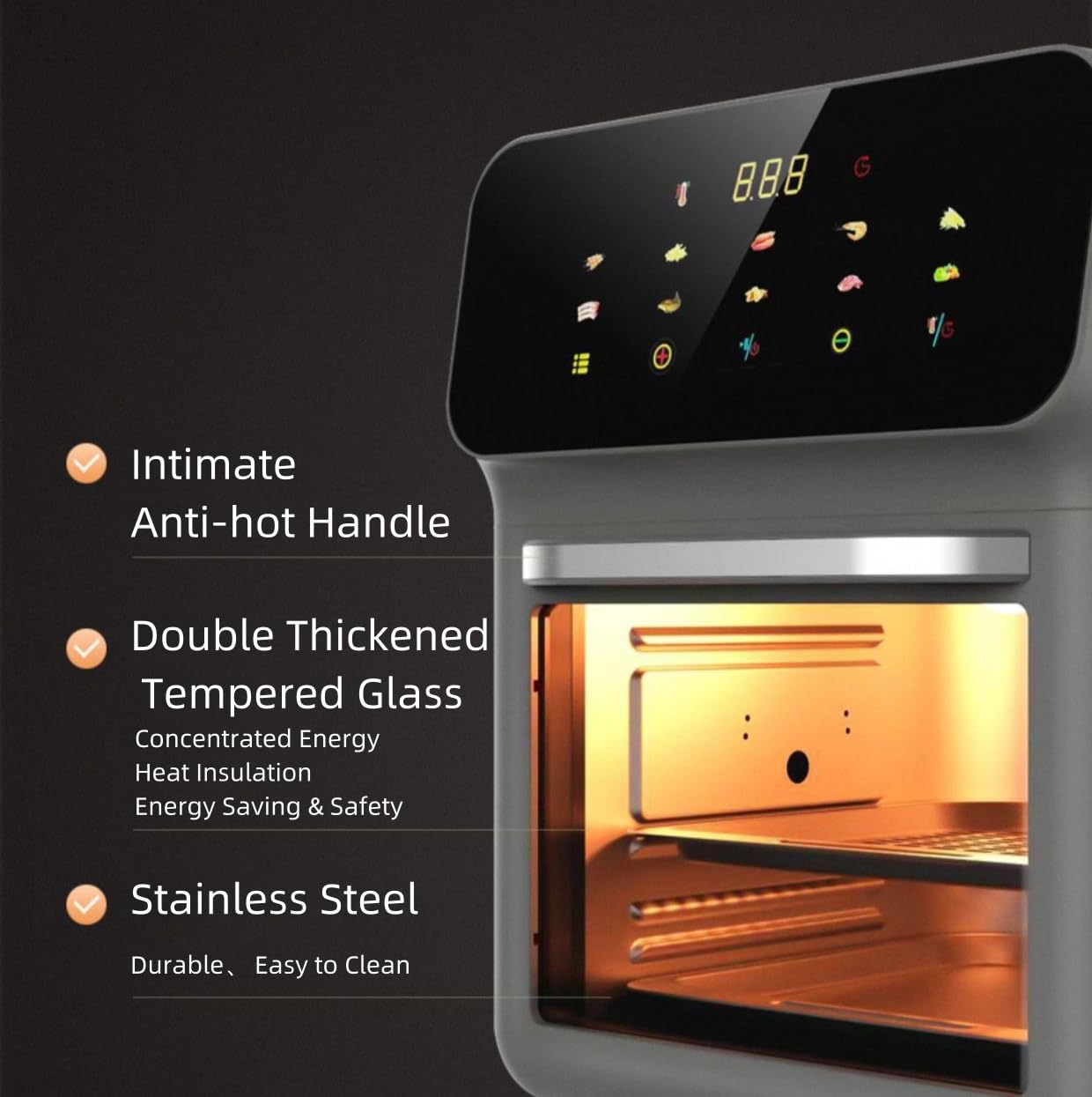 15L Air Fryer Rotisserie Oven with Smart Thermometer - 1350W Powerful Small Family Size Countertop Oven, 2 Rack Positions & Precise 32-392°F Temp Control - Perfect for Roasting Chicken, Baking, and Healthy Frying in Your Kitchen