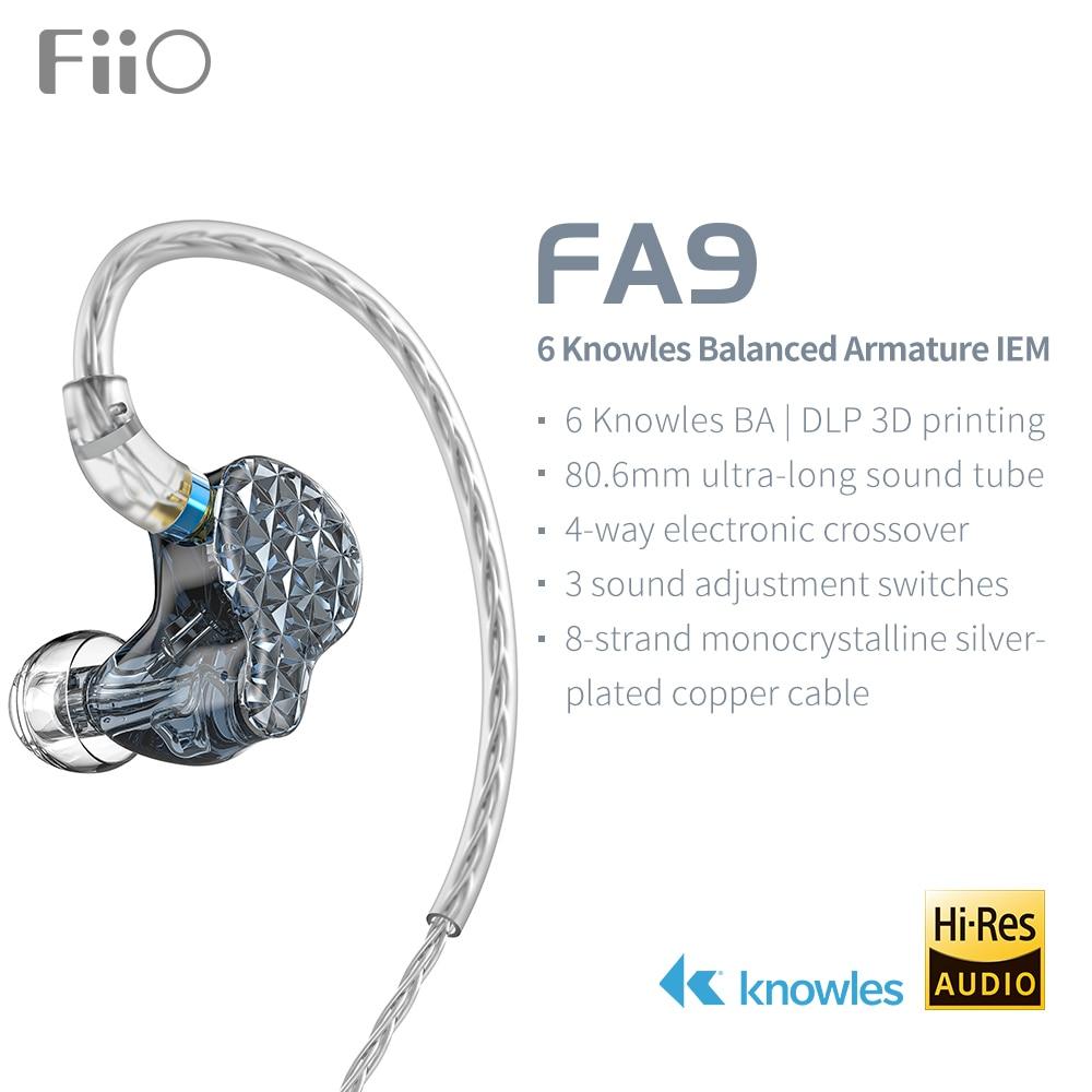 FiiO FA9 6 Balanced Armature Drivers 3D Printed HiFi In-Ear Monitors - Premium IEMs for Audiophiles, Musicians & Studio Recording
