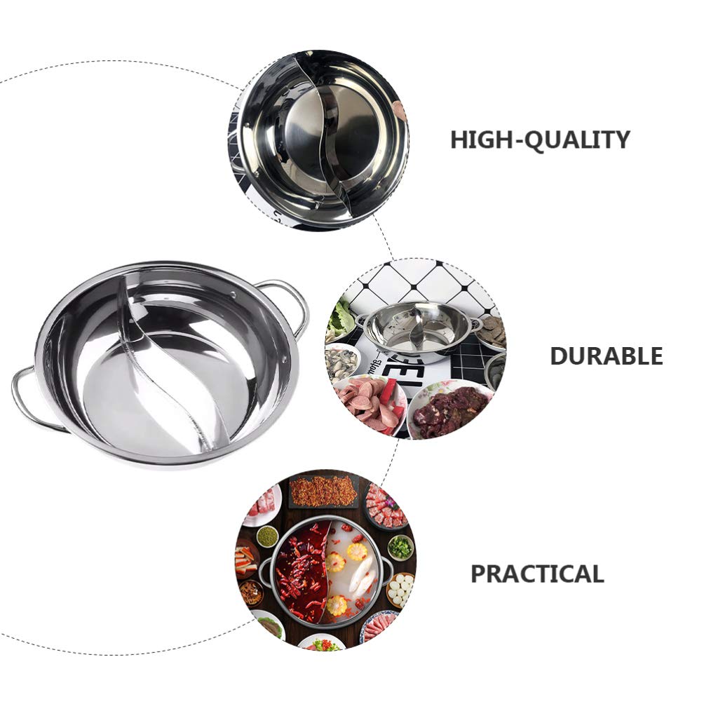 DOITOOL 1pc Stainless Steel Shabu Hot Pot with Divider - Induction & Gas Stove Compatible Cooking Pot for Home Kitchen, Perfect for Shabu Shabu, Sukiyaki, and Fondue Parties