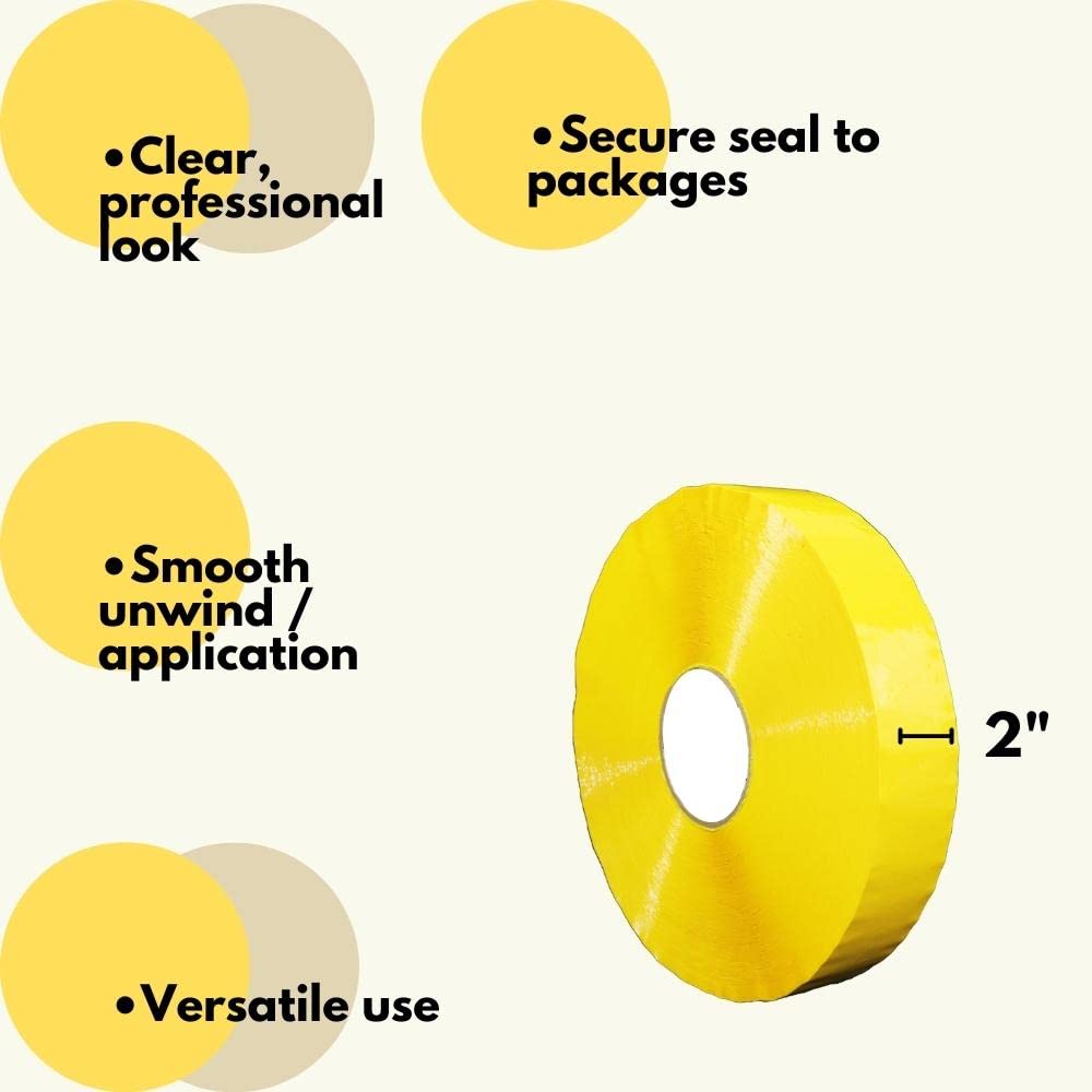 PSBM Yellow Packing Tape for Machine Dispensers - 2 Inch x 1000 Yards, 6 Pack - Colored Packaging Tape for Electronic Tape Dispenser Refill - Heavy Duty Commercial & Industrial Shipping Tape - Perfect for Warehouse, Logistics, and E-commerce Packaging