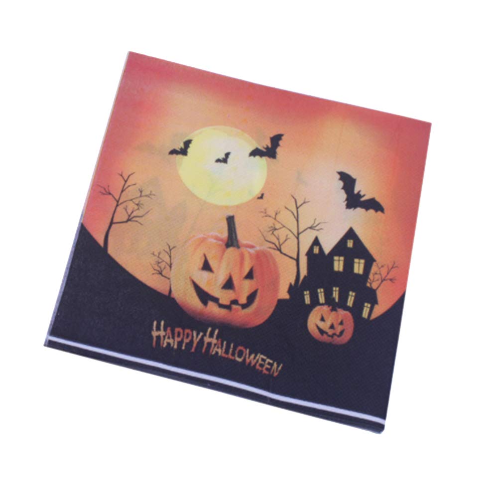 20-Pack Halloween Bat & Pumpkin Printed Disposable Paper Napkins - Cabilock Party Supplies for Halloween Decorations, Dinnerware & Table Setting