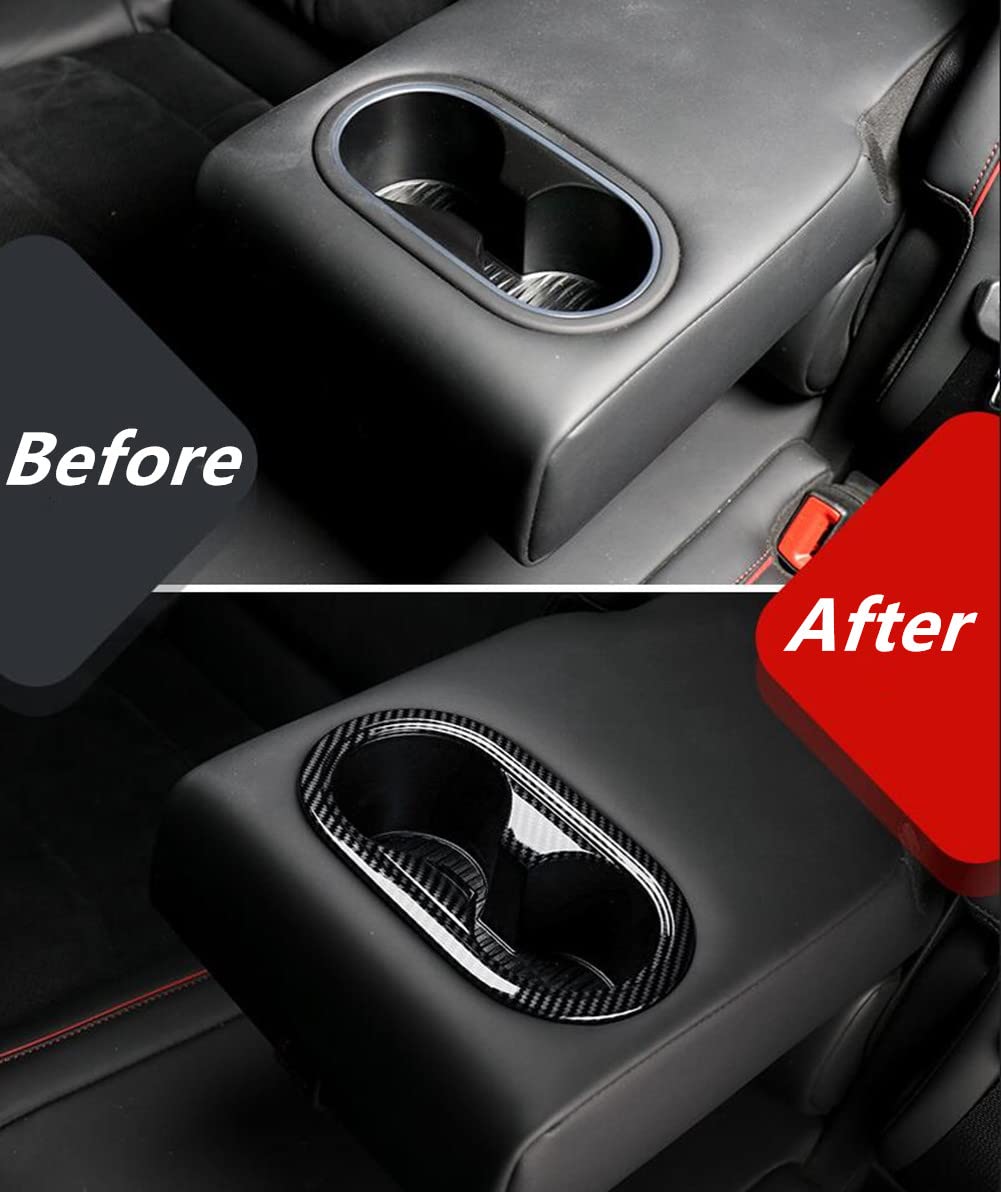 Premium Carbon Fiber Rear Seat Cup Holder Cover - Compatible with 2022 Genesis GV70 | Durable Protective Frame for Coffee & Water Bottles | Car Interior Accessories for Luxury SUVs