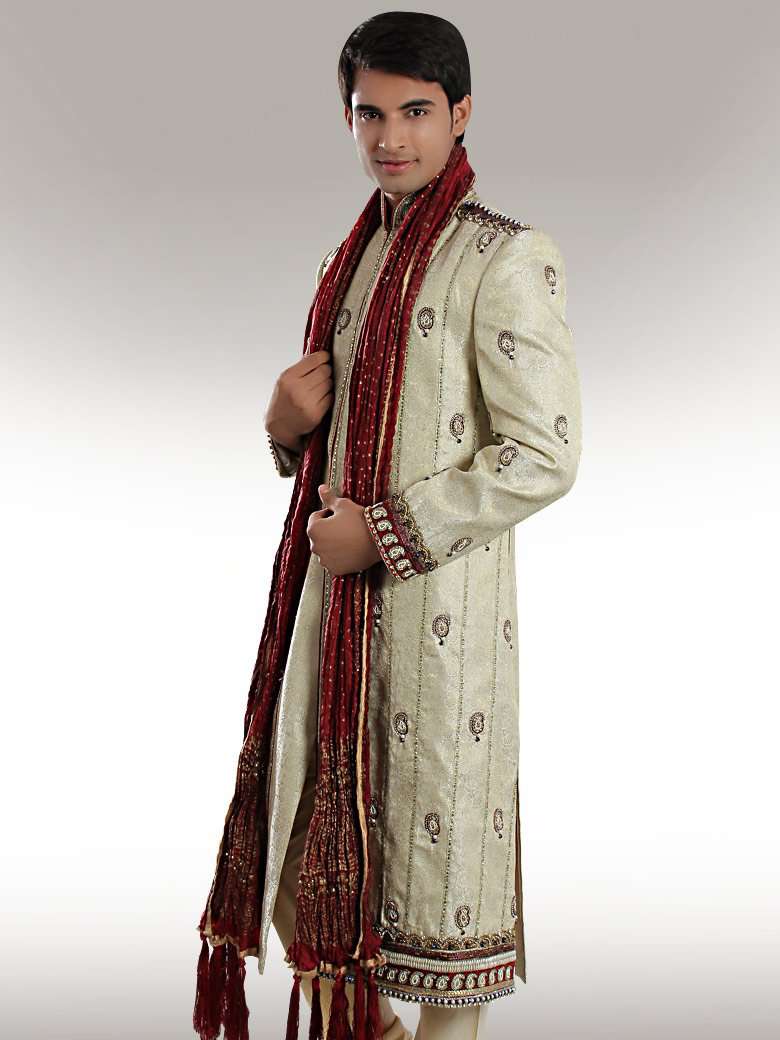 Elegant Atif Wedding Cream Sherwani for Groom - Traditional Indian Embroidered Sherwani Suit for Wedding Ceremony & Reception - Perfect for South Asian Weddings, Engagement Parties and Cultural Events