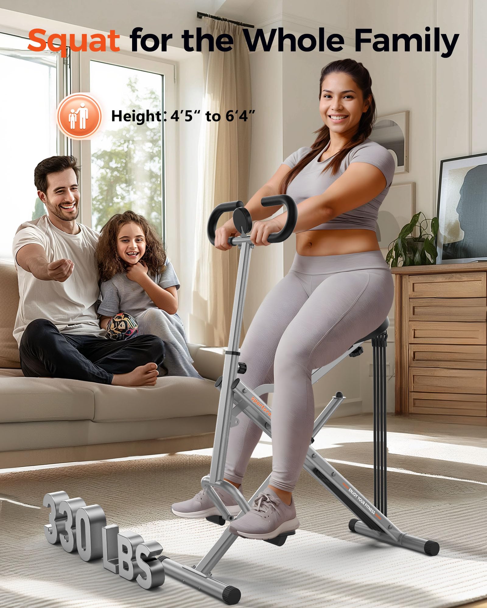Foldable Pink Squat Machine for Home Gym - 330lbs Capacity, Adjustable 4 Resistance Bands, Rodeo Core Trainer for Glutes, Thighs & Abs - Perfect for Butt Workouts, Leg Press & Hip Thrust Exercises | Compact Design for Small Spaces & Full-Body Training
