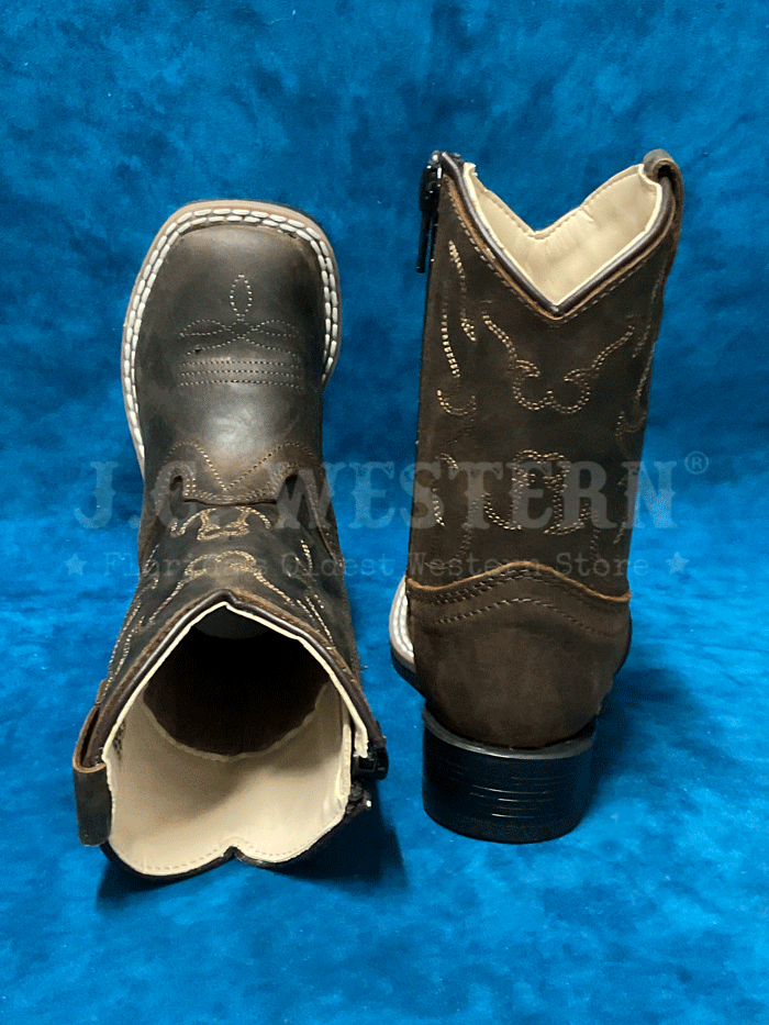Old West BSI1904 Toddler Western Boots for Boys & Girls - Square Toe Dark Brown Cowboy Boots - Perfect for Rodeo, Country Dance & Western Fashion