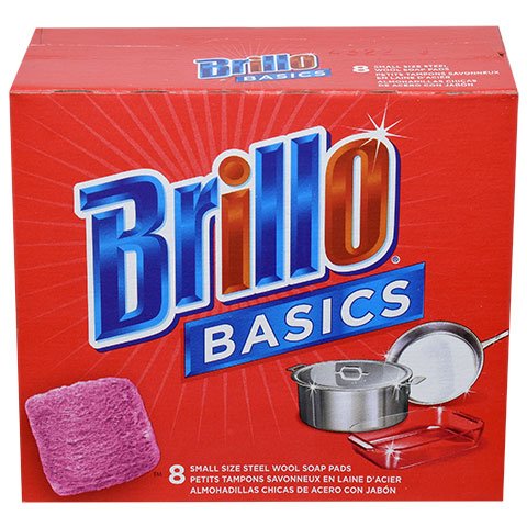 Brillo Basics Steel Wool Soap Pads - 24 Count (3 Pack of 8) | Heavy Duty Cleaning for Pots, Pans & Grill Grates | Kitchen & Outdoor Use