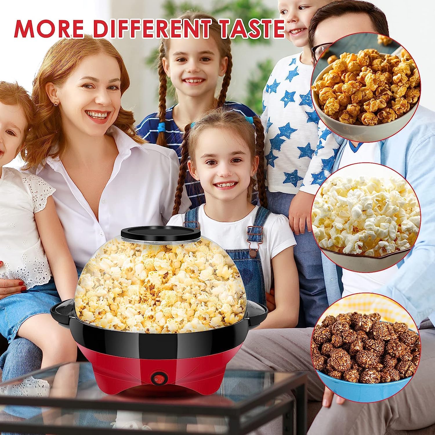 TLGREEN 6 Quart Electric Popcorn Maker Machine - Hot Oil Popcorn Popper with Nonstick Plate, Stirring Rod & Serving Bowl Lid (Makes 24 Cups) - Perfect for Movie Nights, Parties, Carnivals & Home Theater Snacks